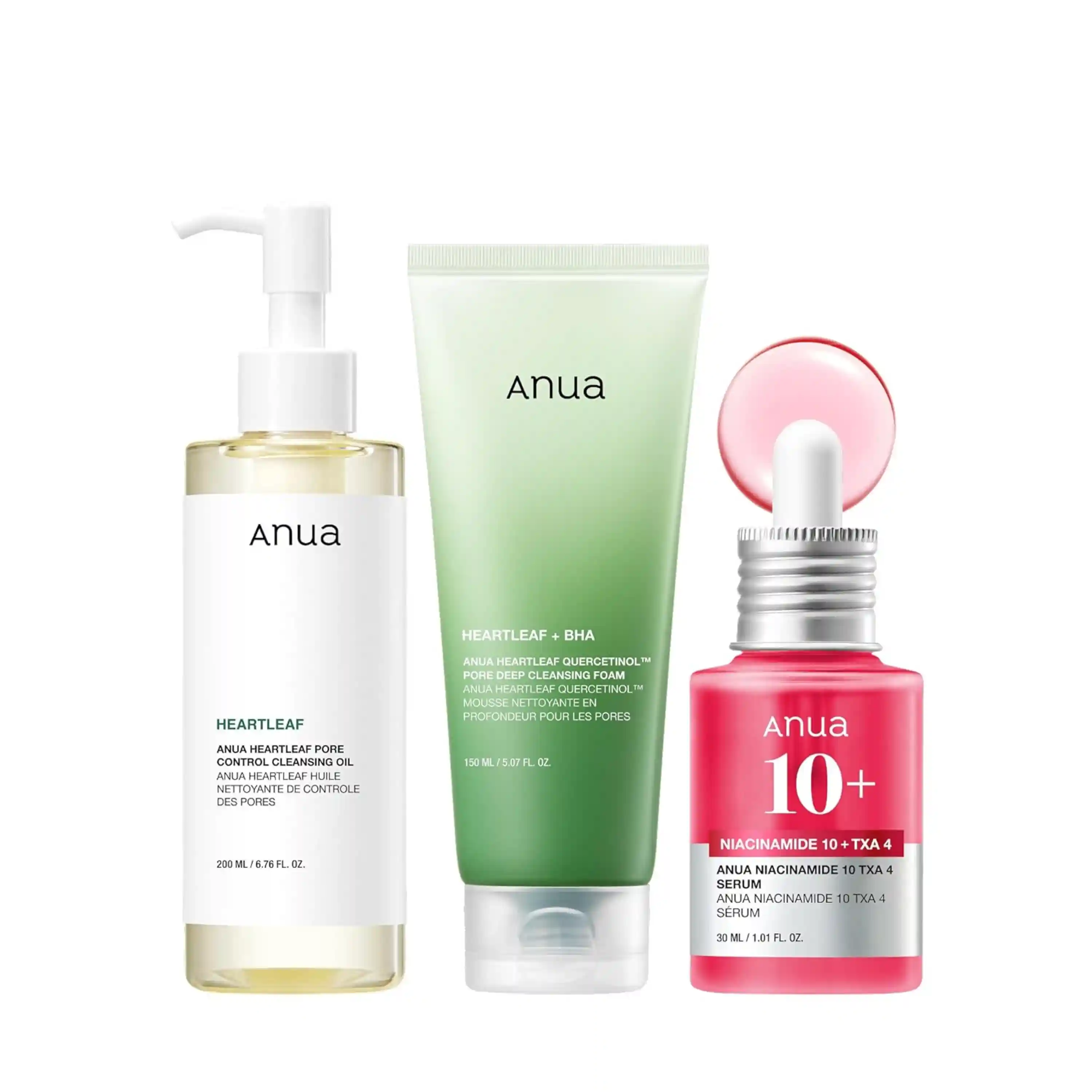 Anua 3 Step Glass Skin Beginner Set Daily Double Cleansing Routine with Face Wash and Niacinamide Serum