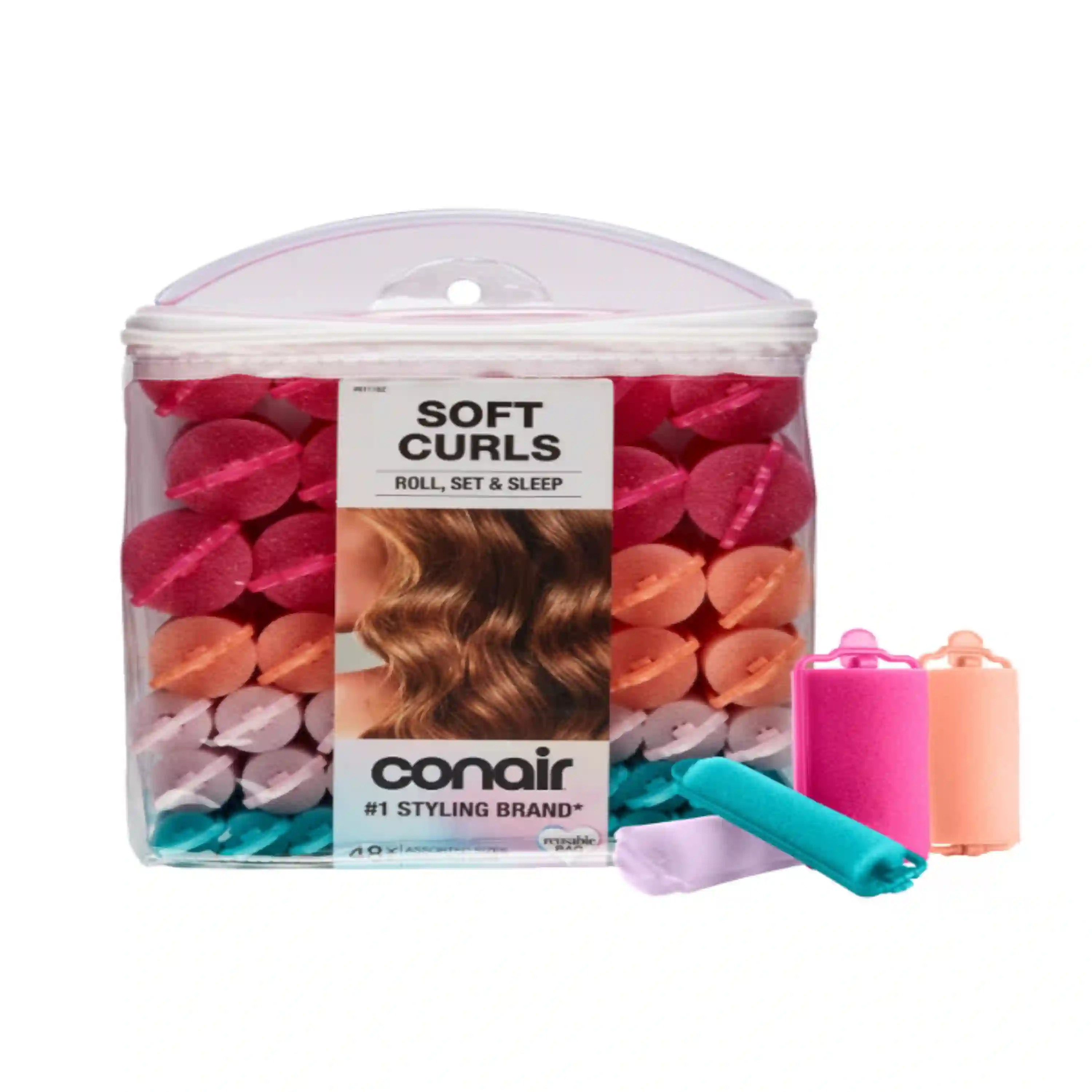 Conair Heatless Foam Hair Rollers Set 48 Count with Snap Closures and Clear Storage Case