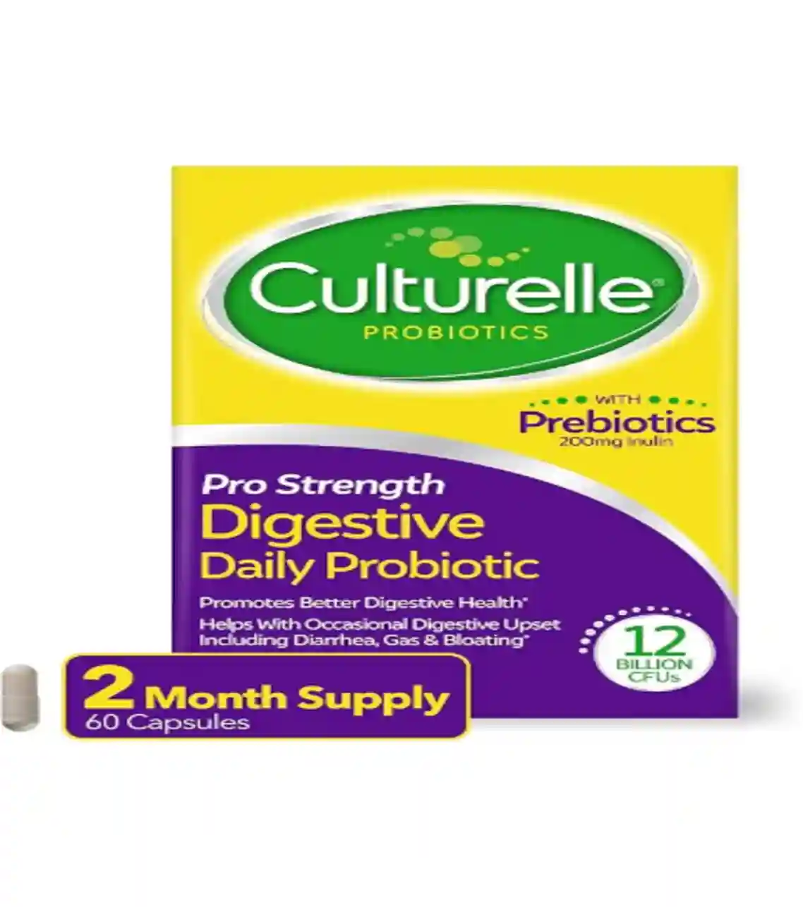 Culturelle Pro Strength Probiotics for Digestive Gut Health 12B CFU Synbiotic Capsules