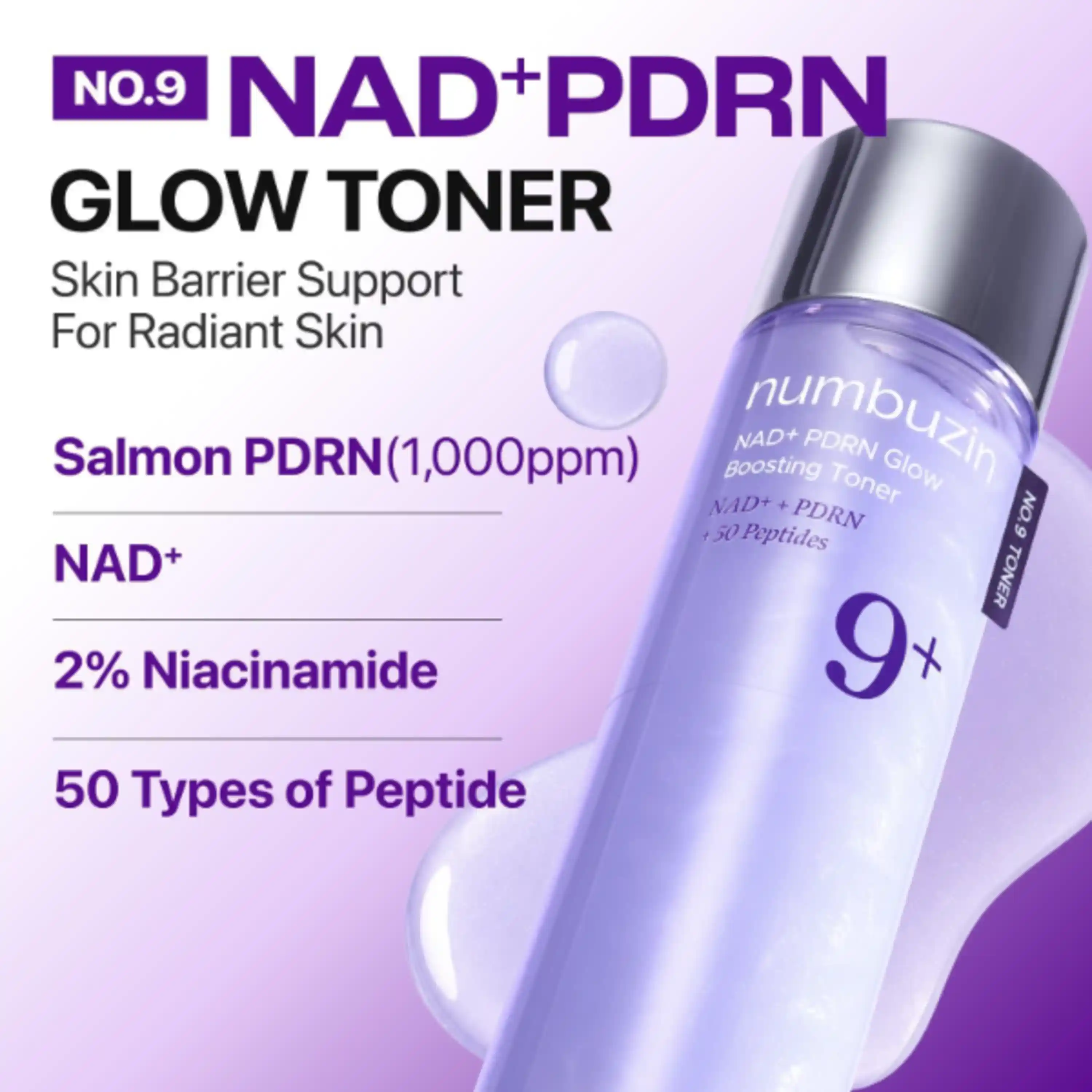numbuzin No.9 NAD Plus Salmon PDRN Toner Glass Skin Hydrating Firming
