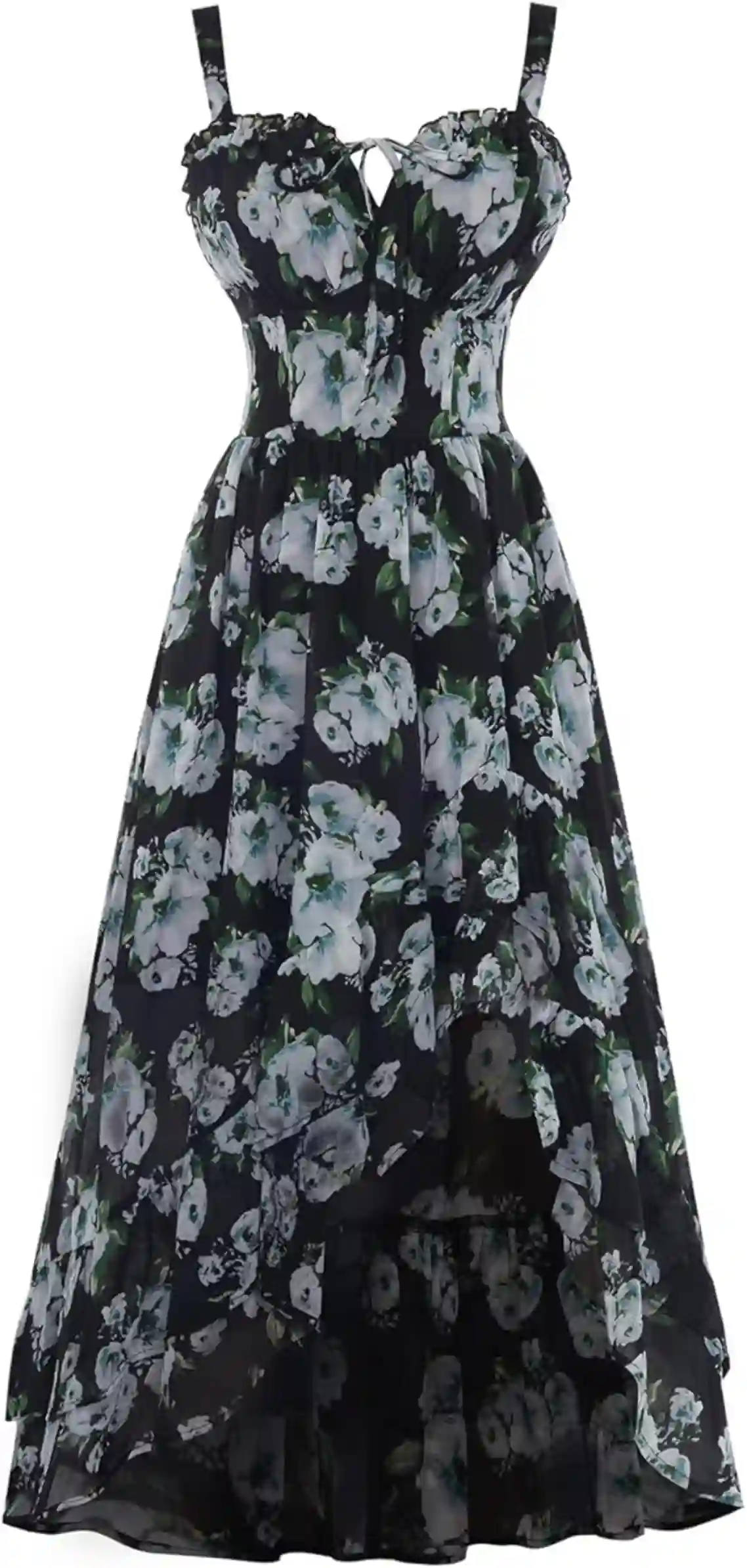 Scarlet Darkness Corset Dress Women High Low Milkmaid Cottagecore Floral Sundress Pockets