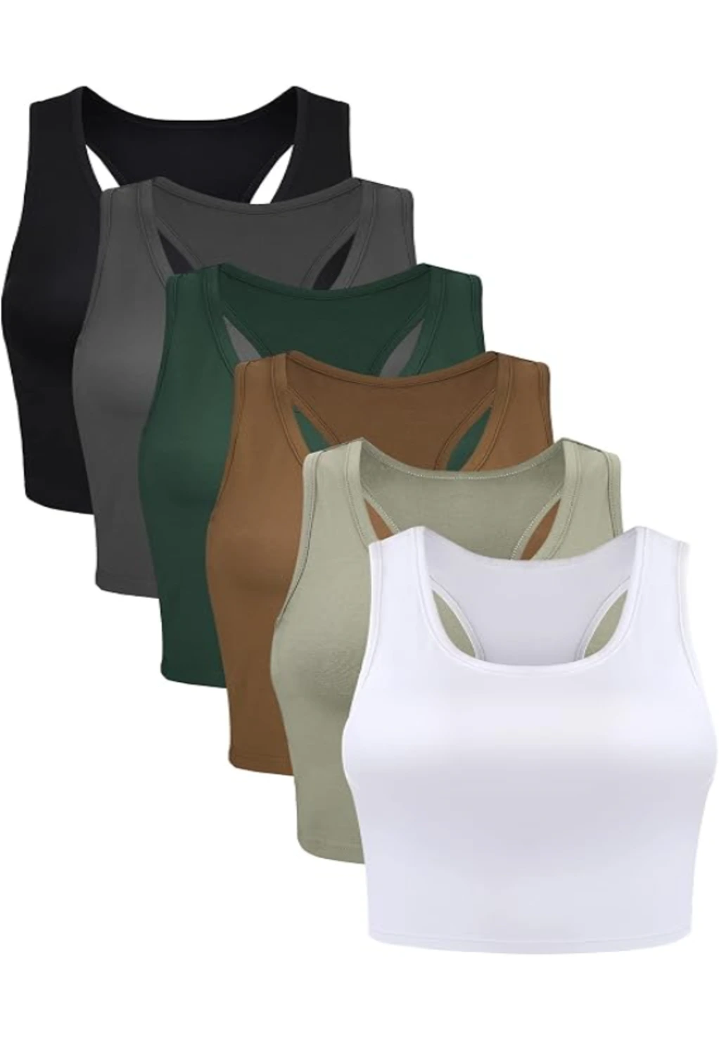 Boao Womens 6 Pack Basic Sleeveless Racerback Sports Crop Tank Tops Breathable Stretch Activewear