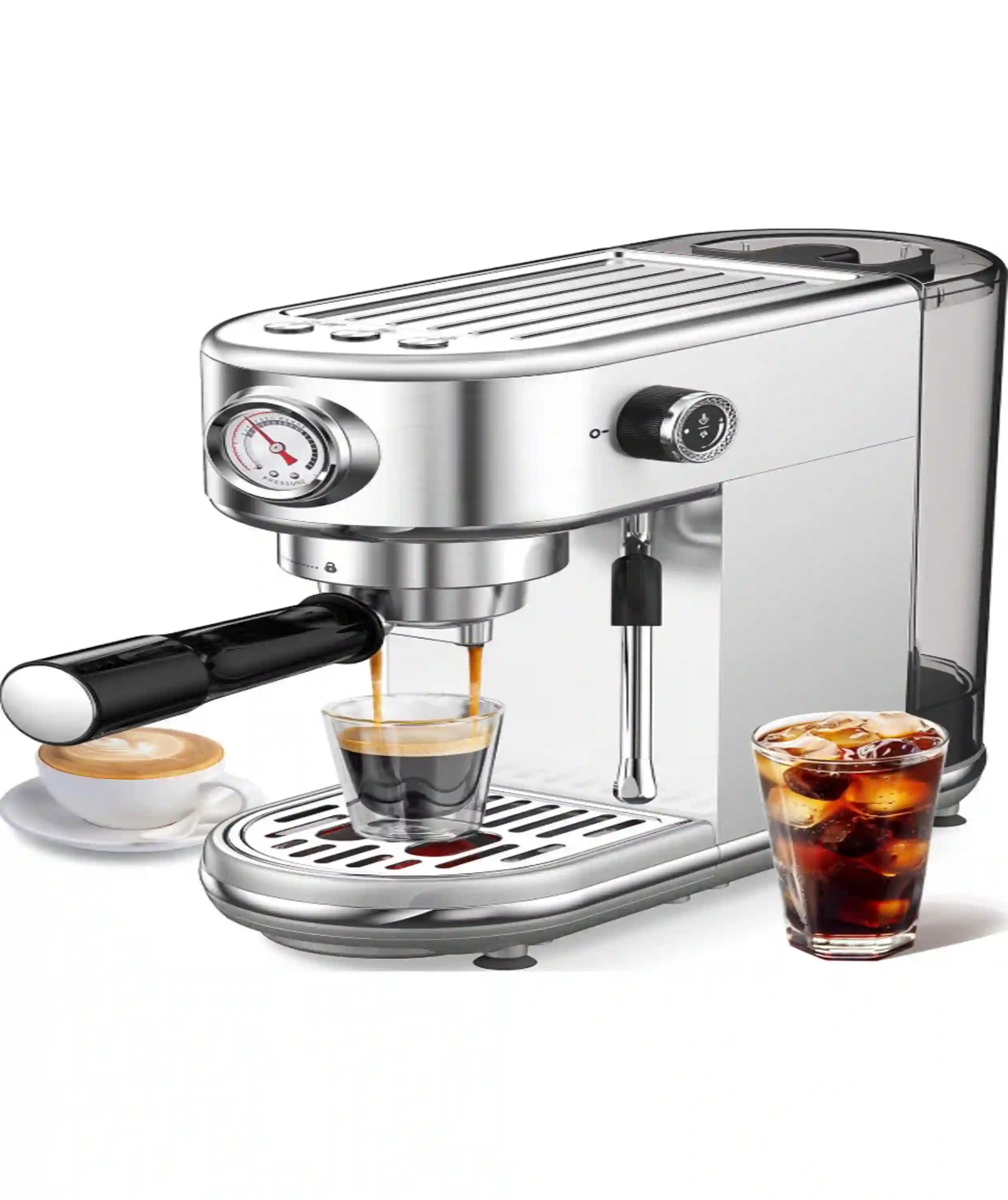 atatix 20 Bar Pressure Espresso Machine with Milk Frother Brushed Stainless Steel
