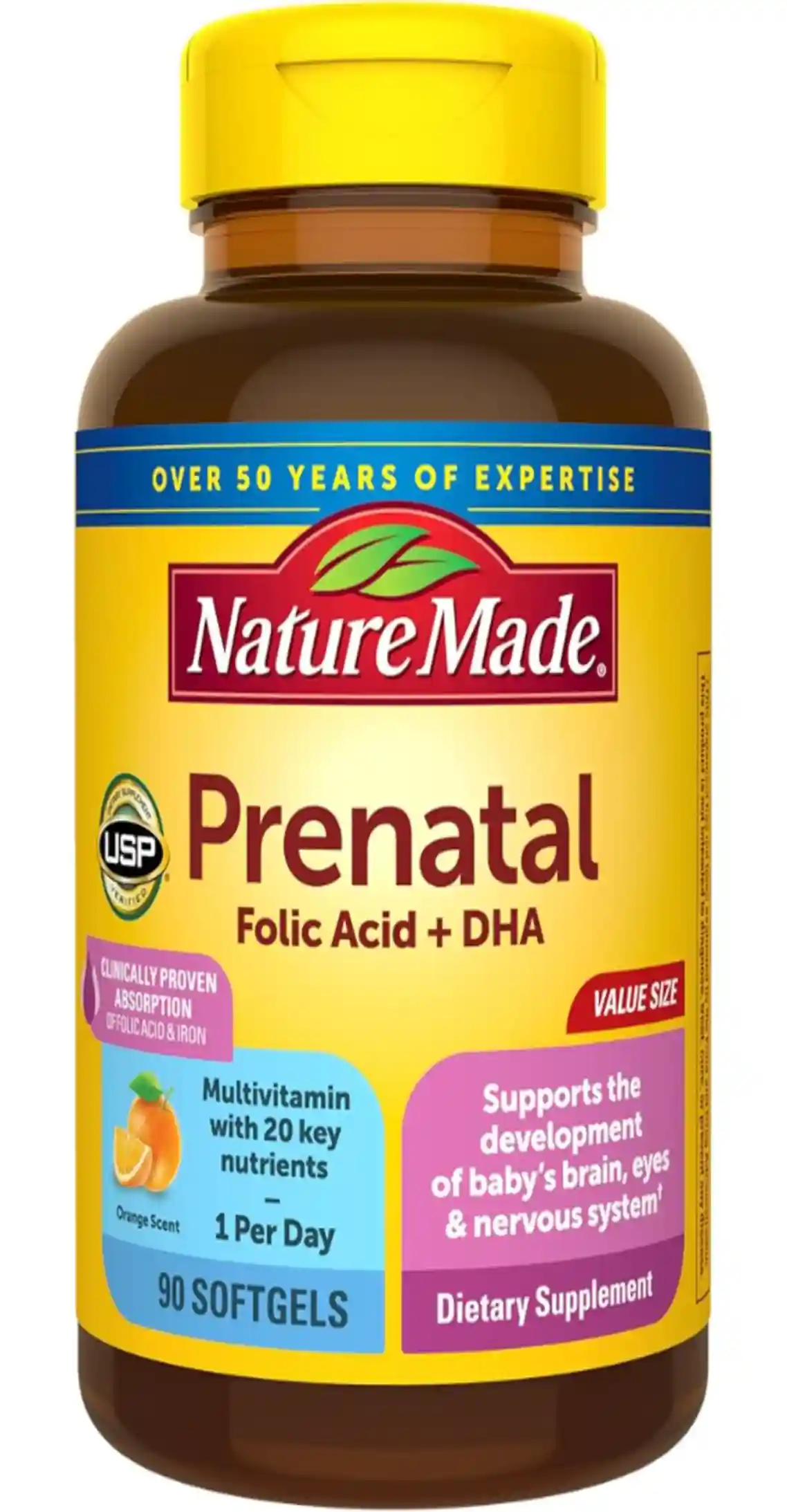 Nature Made Prenatal Vitamins with Folic Acid and DHA 90 Softgels 90 Day Supply