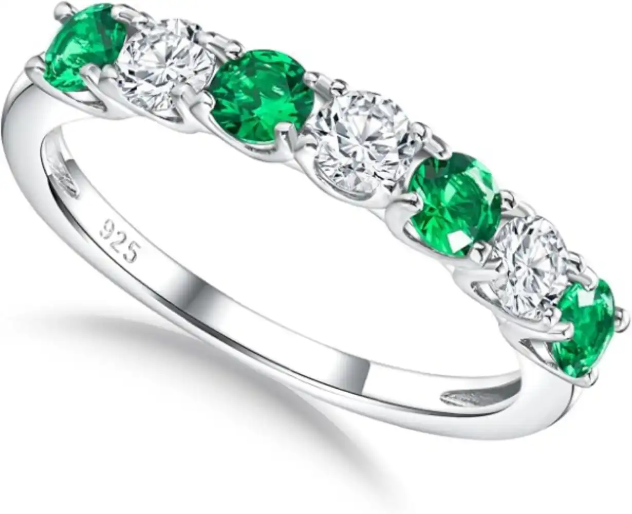 CAIDIKA 925 Sterling Silver Birthstone and Cubic Zirconia Stackable Ring