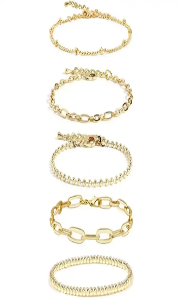 CONRAN KREMIX Waterproof 14K Gold Plated Layered Link Bracelet Set for Women