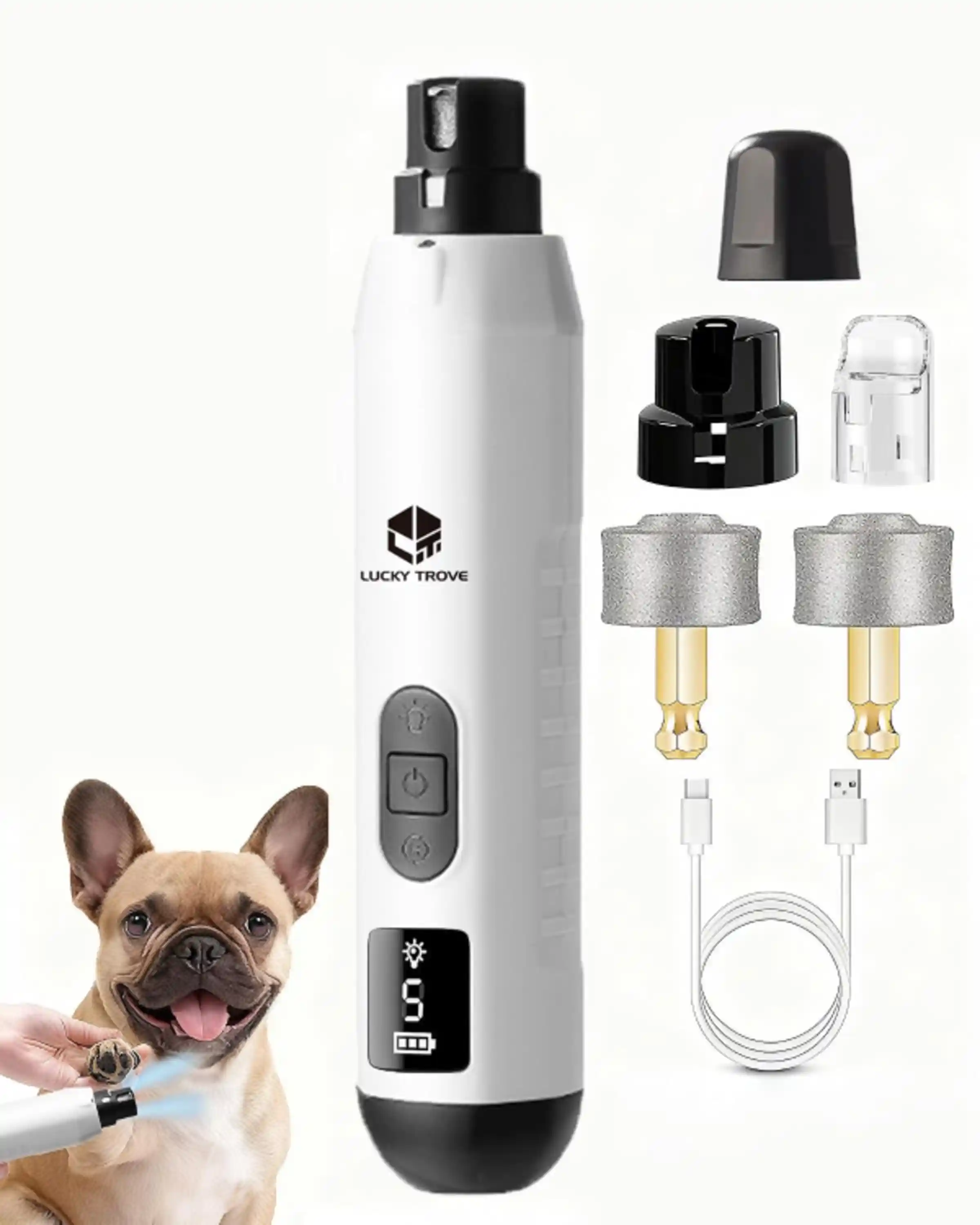 2026 Upgraded Silent Dog Nail Grinder 5 Speeds Dual LED Lights White