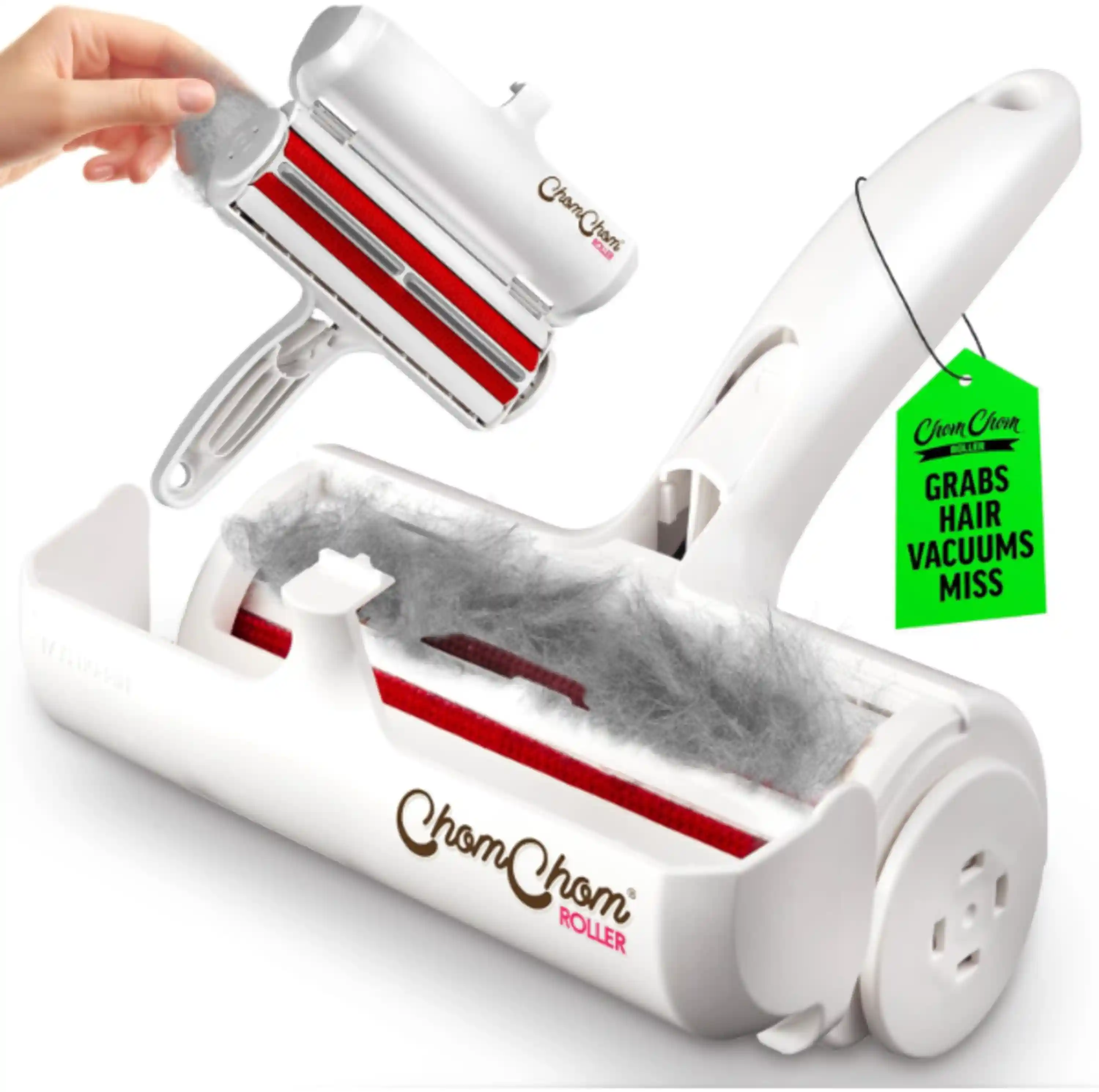 ChomChom Roller Pet Hair Remover Original Size Reusable Lint Roller White
