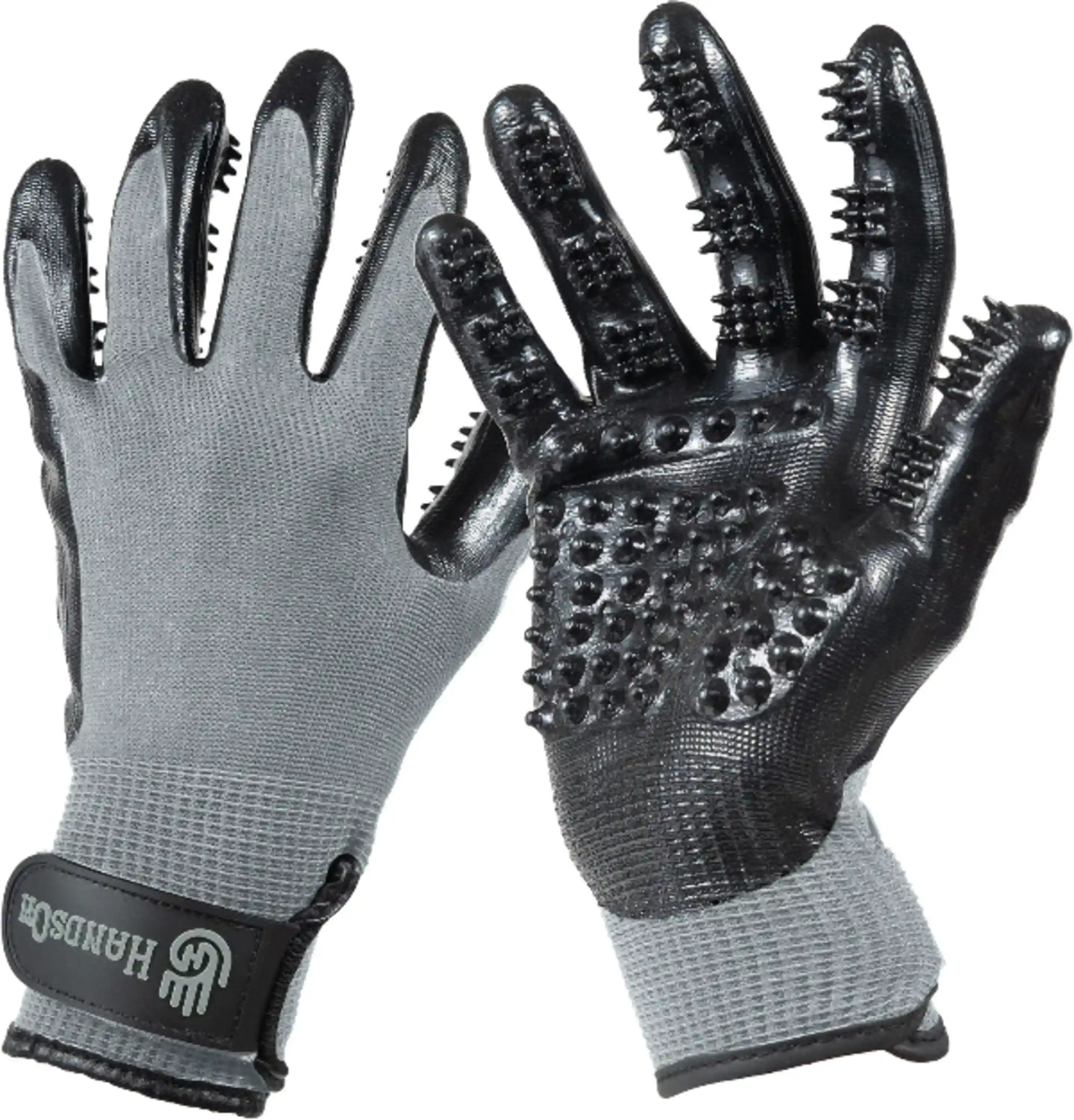 H HANDSON Pet Grooming Gloves Award Winning Shedding Bathing Hair Remover Gloves Grey Large