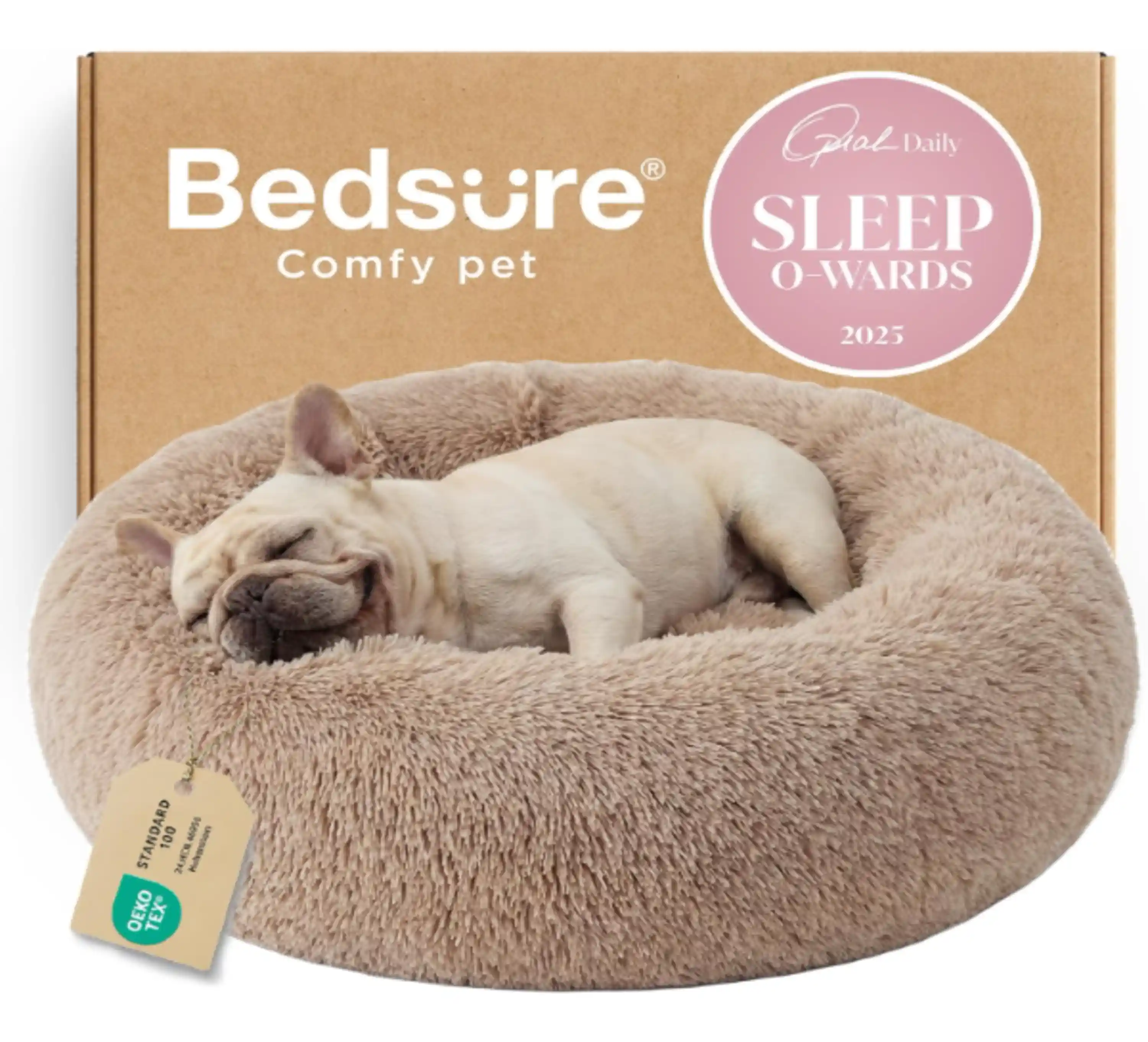 Bedsure Calming Dog Bed Medium Size Dog Donut Washable Pet Bed 30ins Camel
