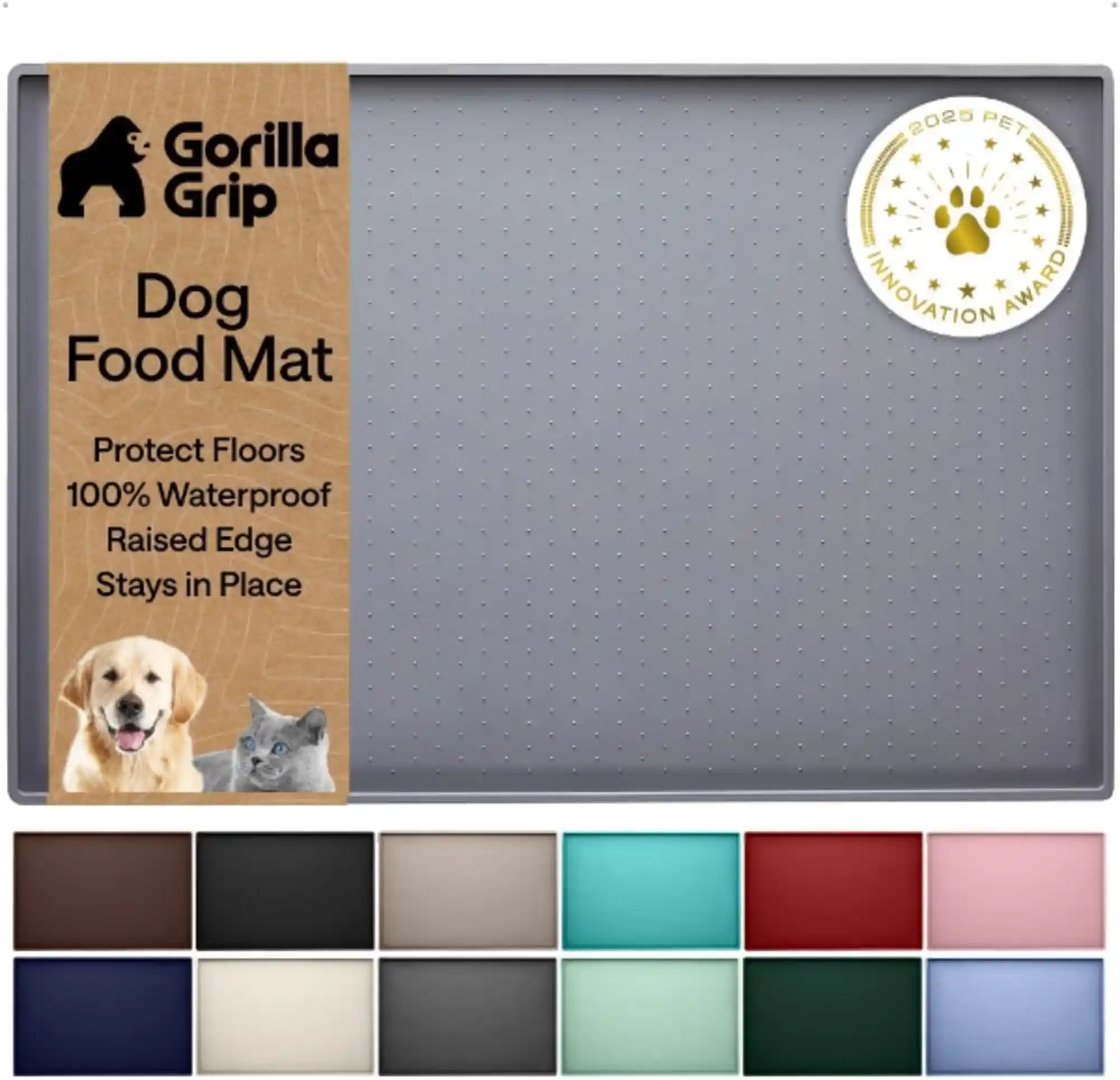 GORILLA GRIP Dog Food Mat 100 Percent Waterproof Silicone Gray 18.5x11.5