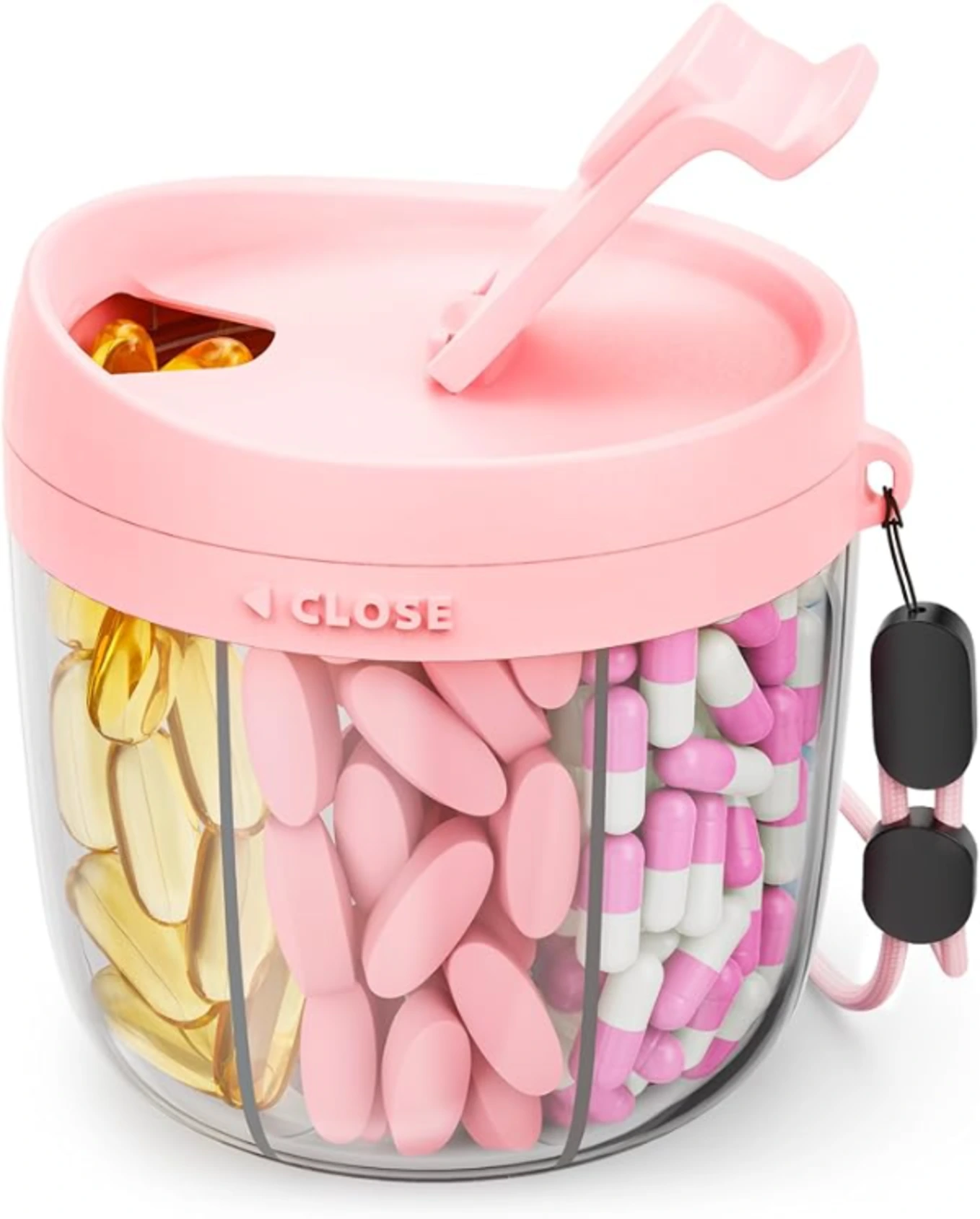 AMOOS 7 Compartment Pill Organizer Travel Pill Holder Pink Portable