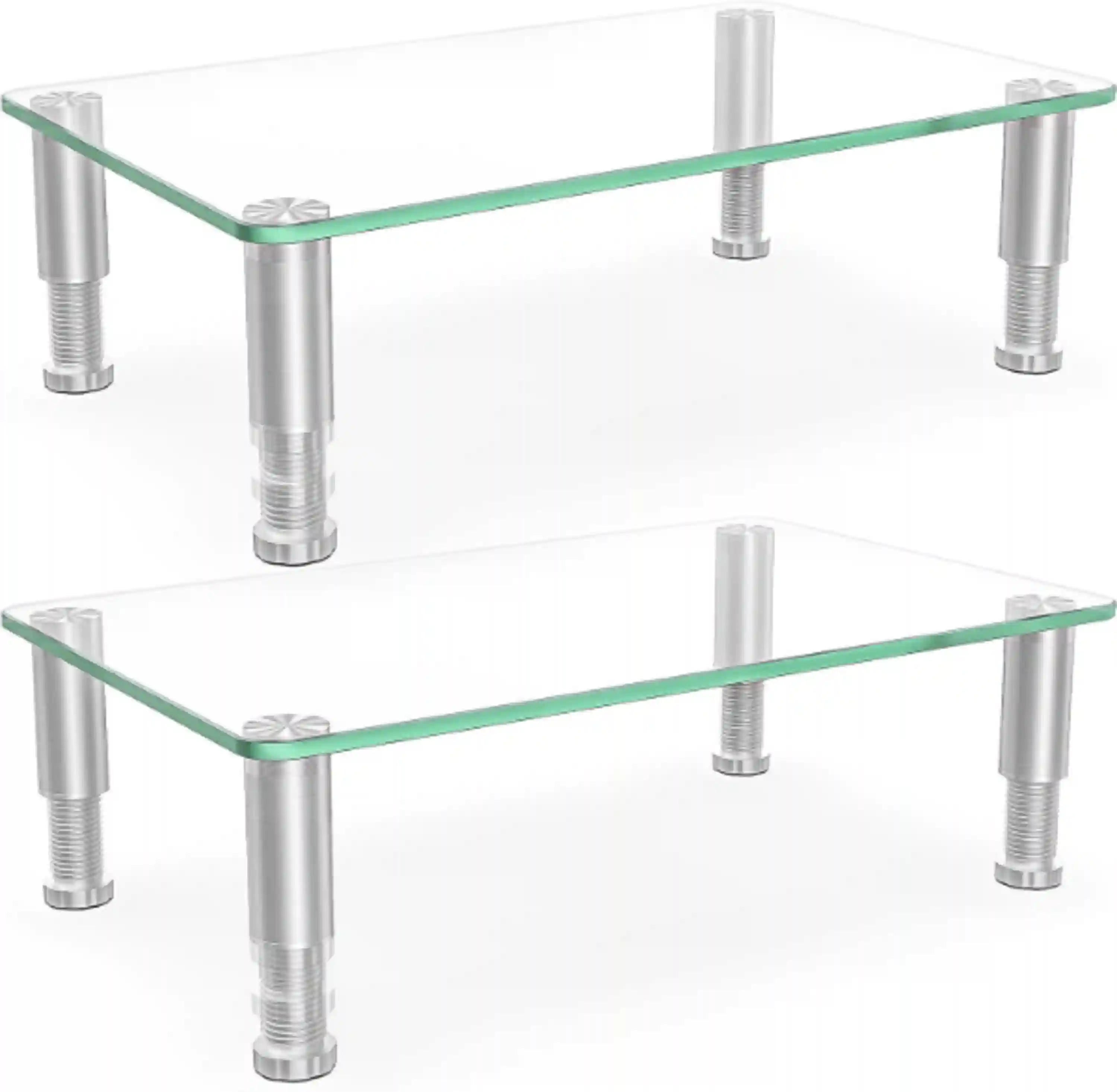 Hemudu 2 Pack Height Adjustable Tempered Glass Computer Monitor Riser and Multimedia Desktop Stand