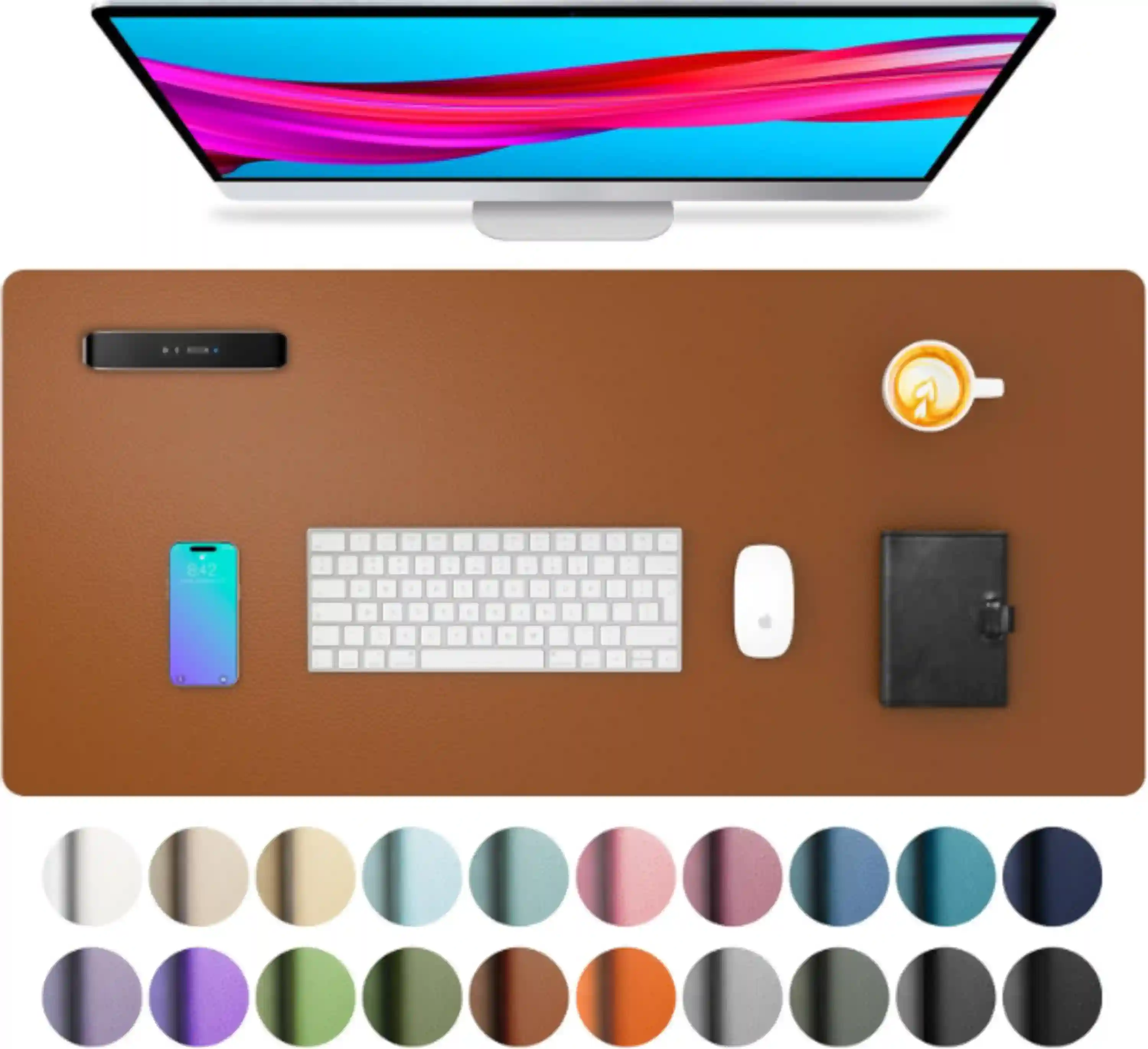 Aothia Leather Desk Pad Protector Non-Slip Waterproof PU Leather Desk Blotter and Laptop Mat
