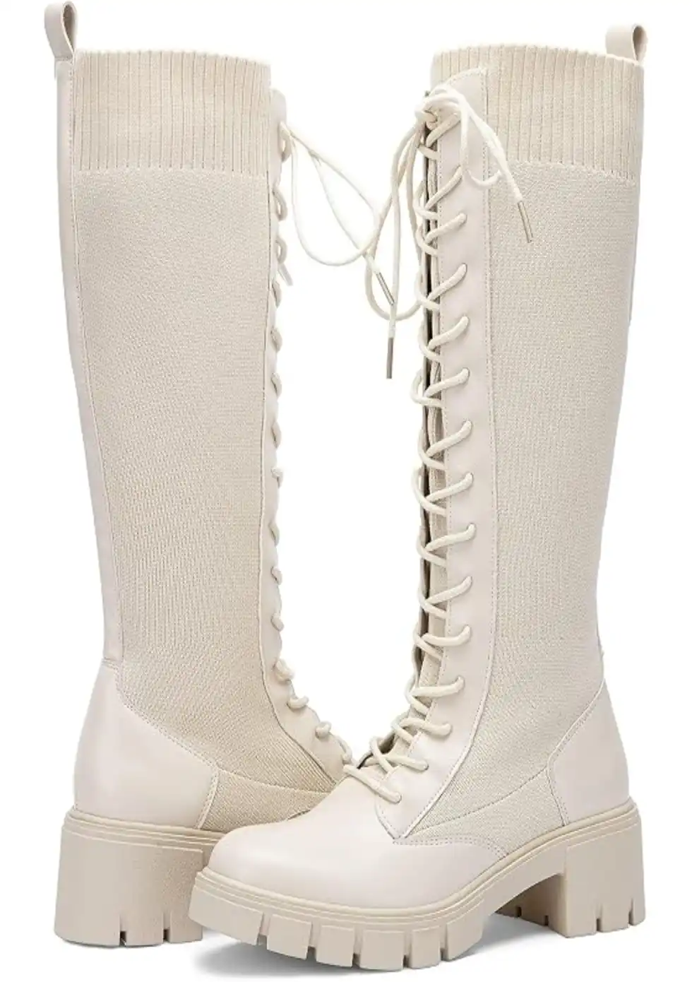 Vepose Womens Lace Up Platform Chunky Heel Knee High Combat Boots Memory Foam Shoes