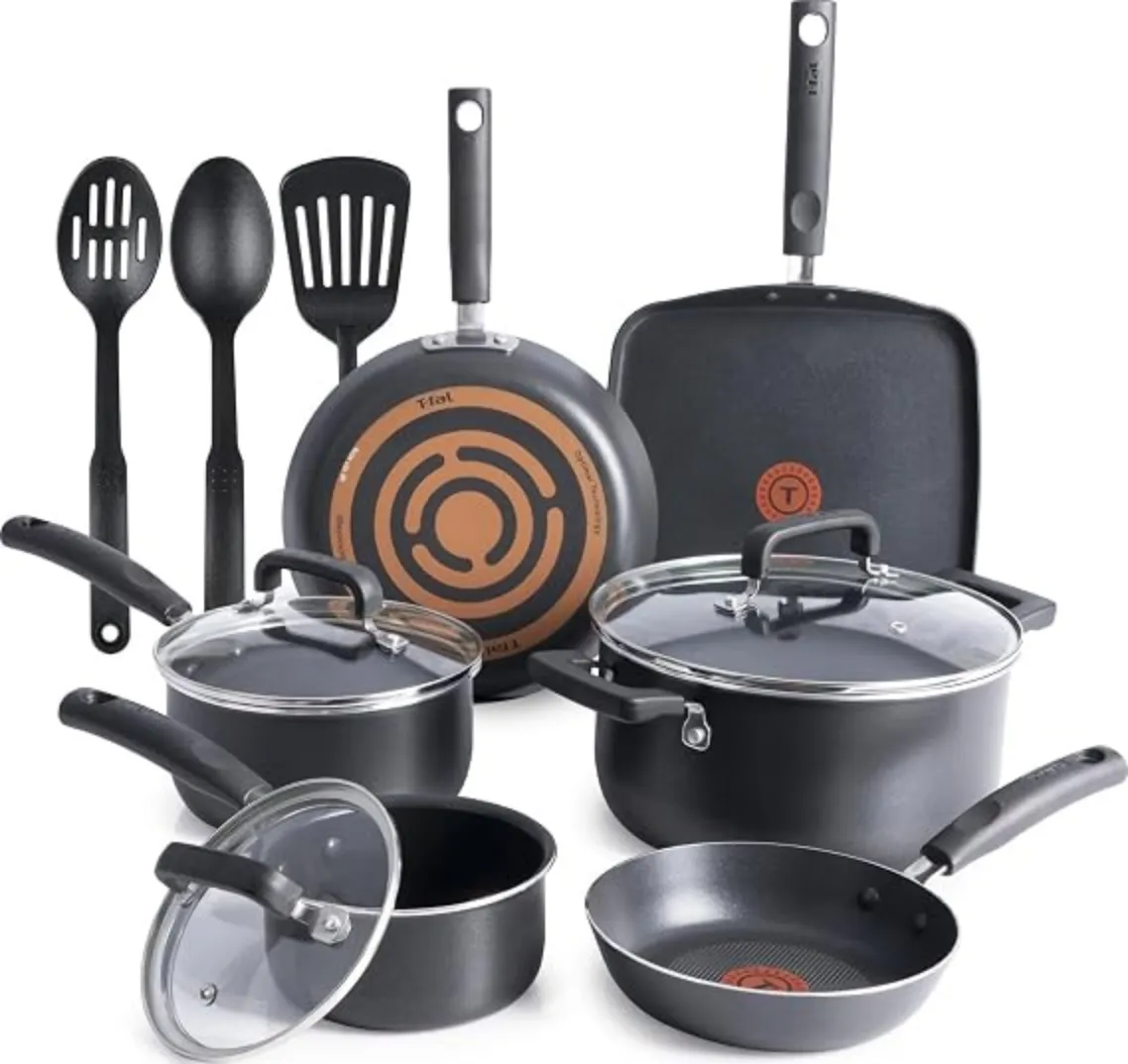 T-Fal Signature Nonstick Pots and Pans Set 12 Piece Black Cookware