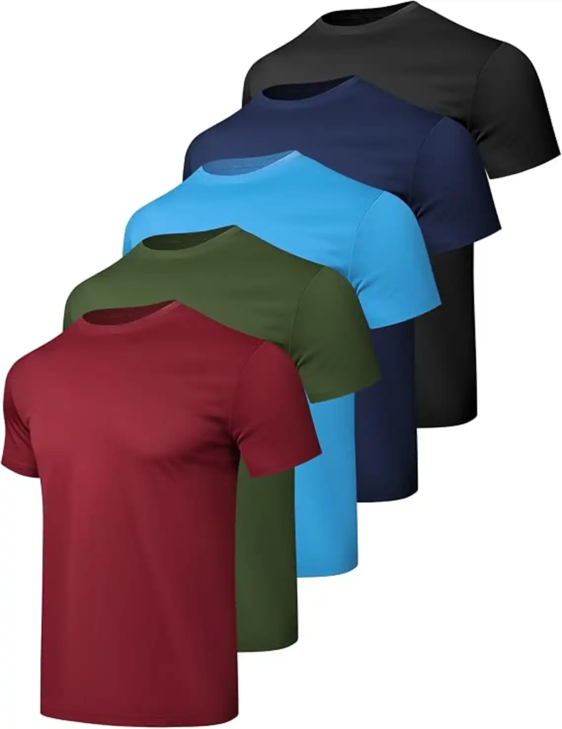 HovSiyla Mens Workout Shirts Five Pack Quick Dry Athletic Running Gym Moisture Wicking Performance T Shirts