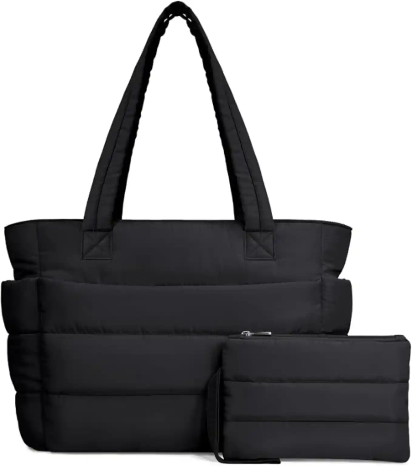Ultra Light Quilted Puffer Shoulder Bag Utility Tote with Laptop Sleeve and Makeup Pouch