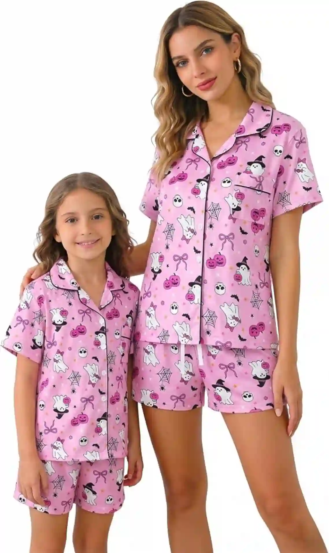 MyFav Mommy and Me Matching Pajamas Short Sleeve Button Down Nightwear Set