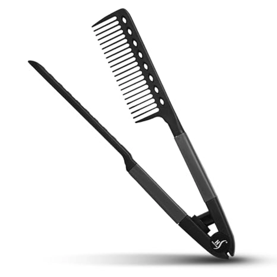 HerStyler Hair Straightening Comb for Flat Iron V Shaped Black