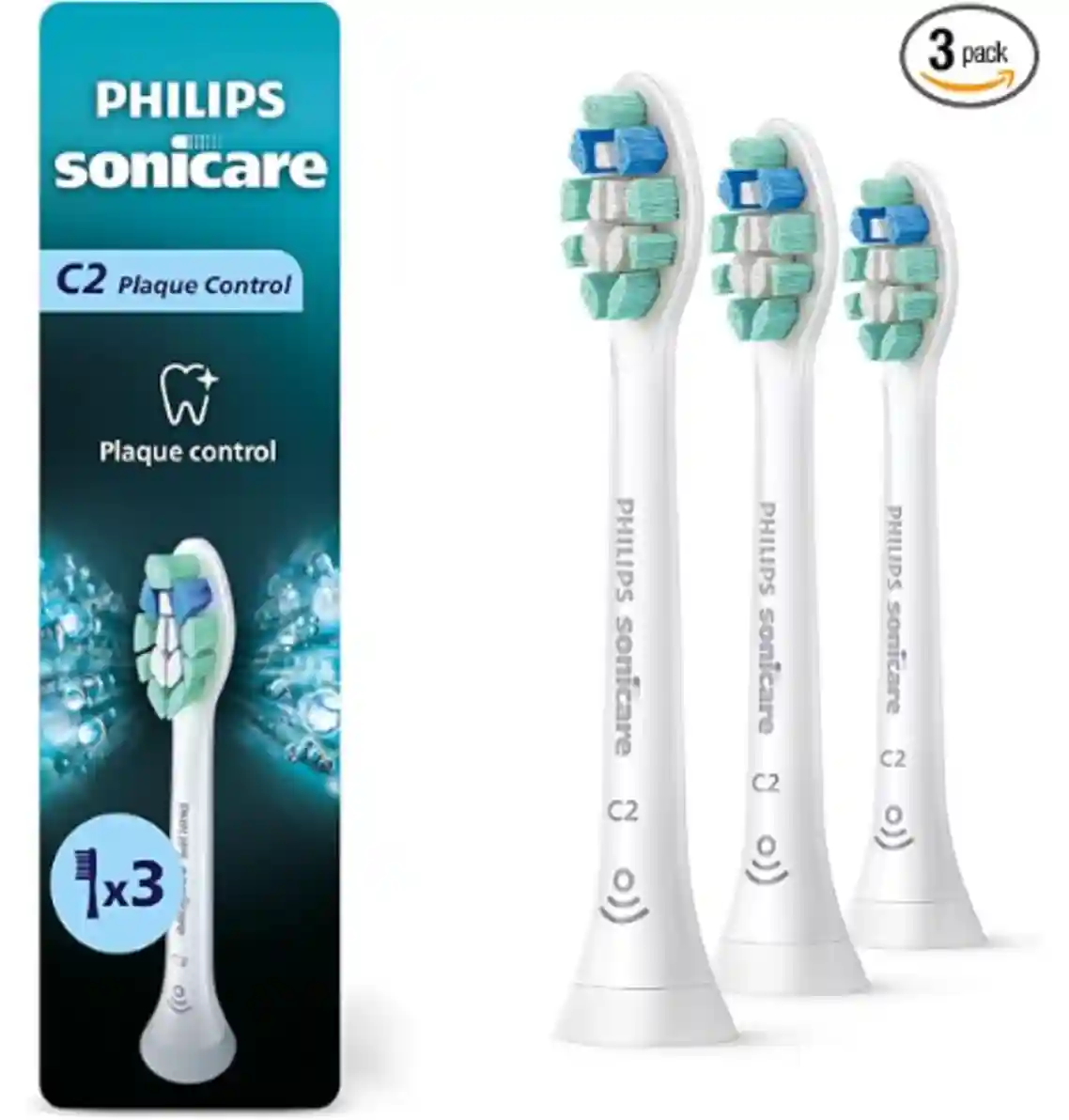 Philips Sonicare C2 Optimal Plaque Control Electric Toothbrush Replacement Heads 3-Pack White