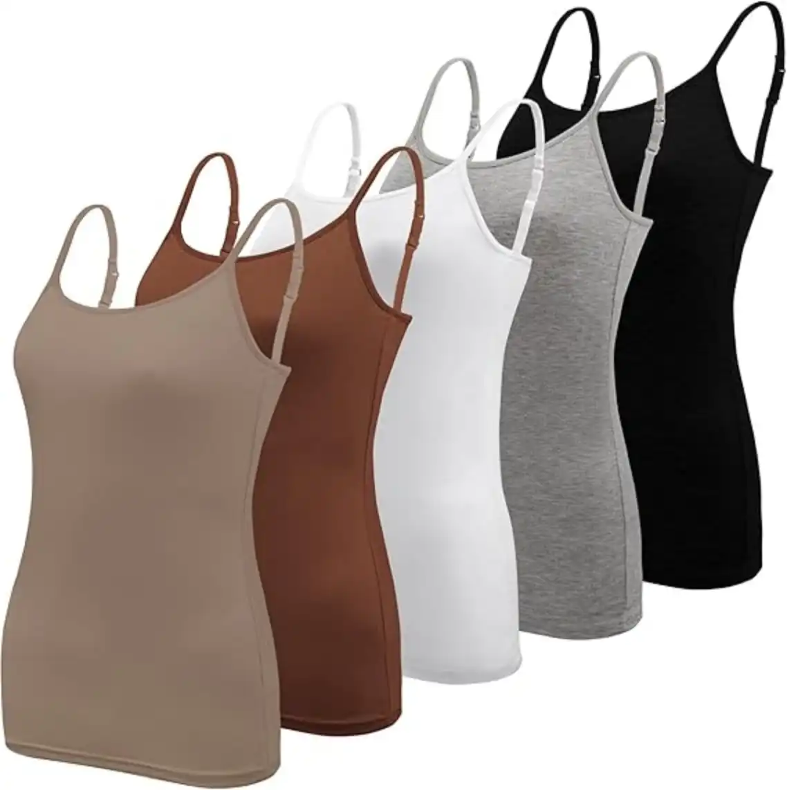 BQTQ 5 Pcs Women's Camisole Tank Tops Adjustable Spaghetti Strap Basic Undershirts