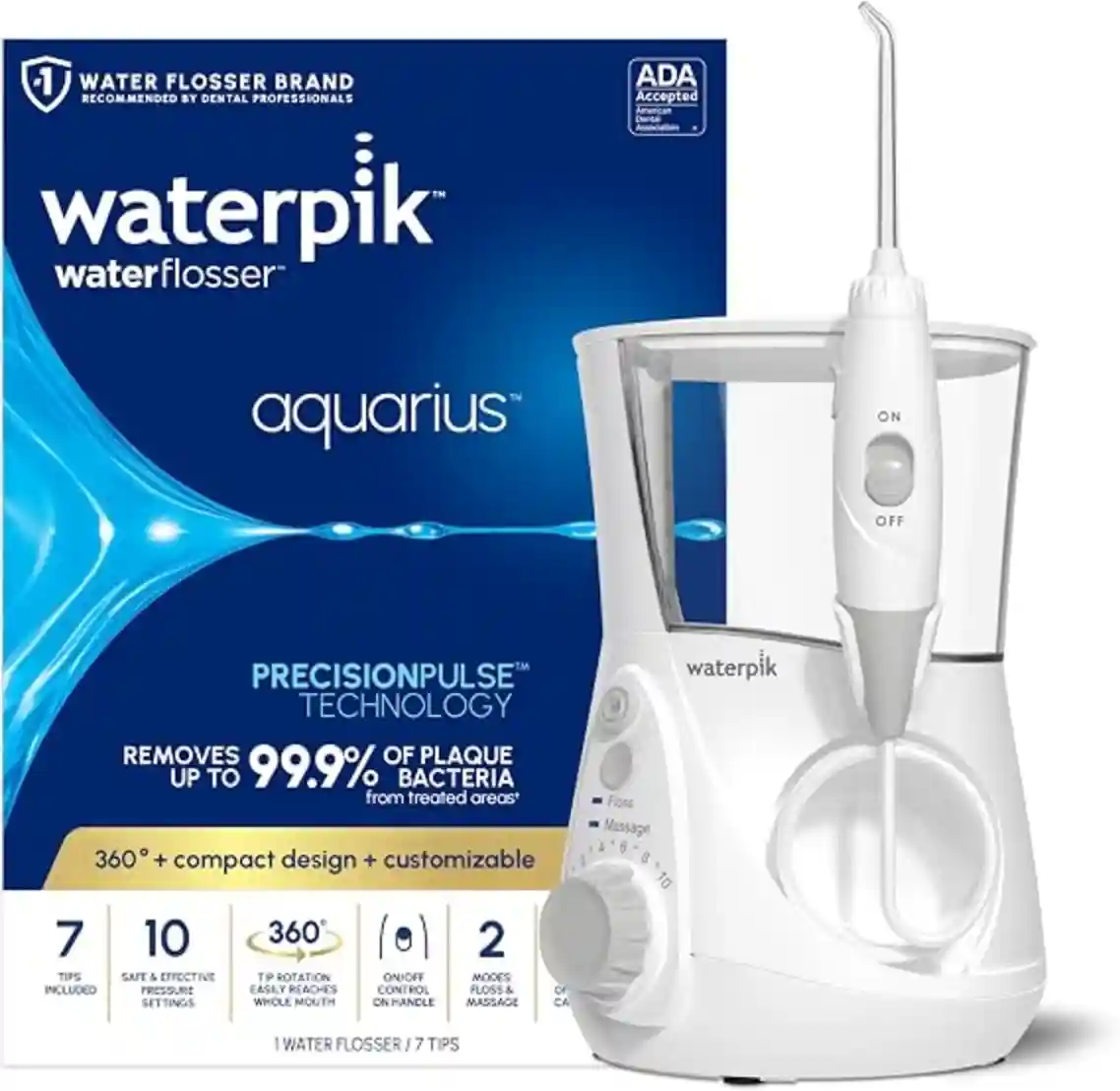 Waterpik Aquarius Countertop Water Flosser with 10 Settings and 7 Tips