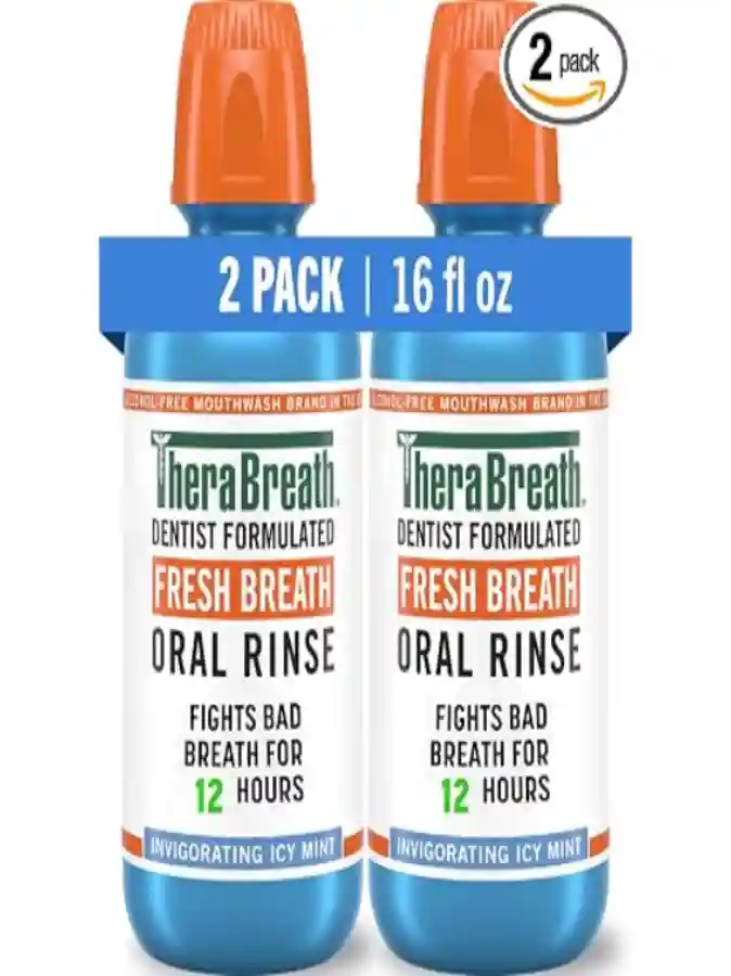 TheraBreath Fresh Breath Mouthwash Icy Mint Flavor Alcohol-Free 16 Fl Oz Pack of 2