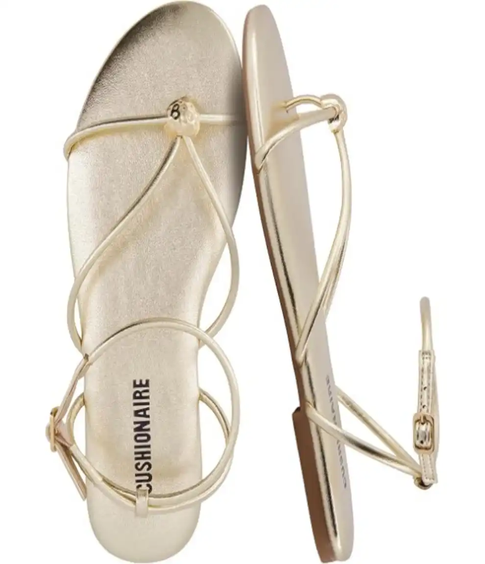 CUSHIONAIRE Tory Strappy Flat Sandals Toe Ring Adjustable Ankle Strap