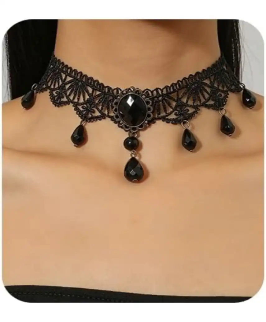 Lace Choker Necklace for Women Tassel Pearl Boho Statement Collar