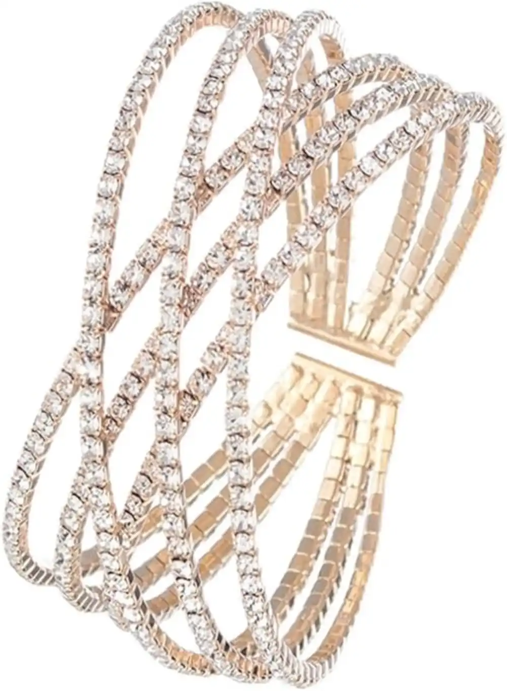 AZFEIYA 18k Rose Gold Plated Cubic Zirconia Cuff Bangle Sparkly Bracelet