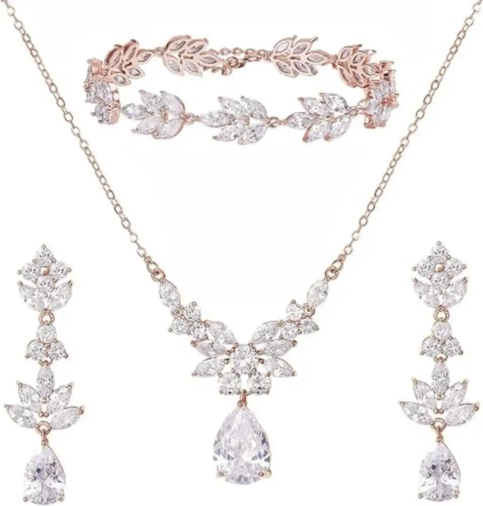 SWEETV Teardrop Wedding Bridal Jewelry Set Crystal Backdrop Necklace Earrings