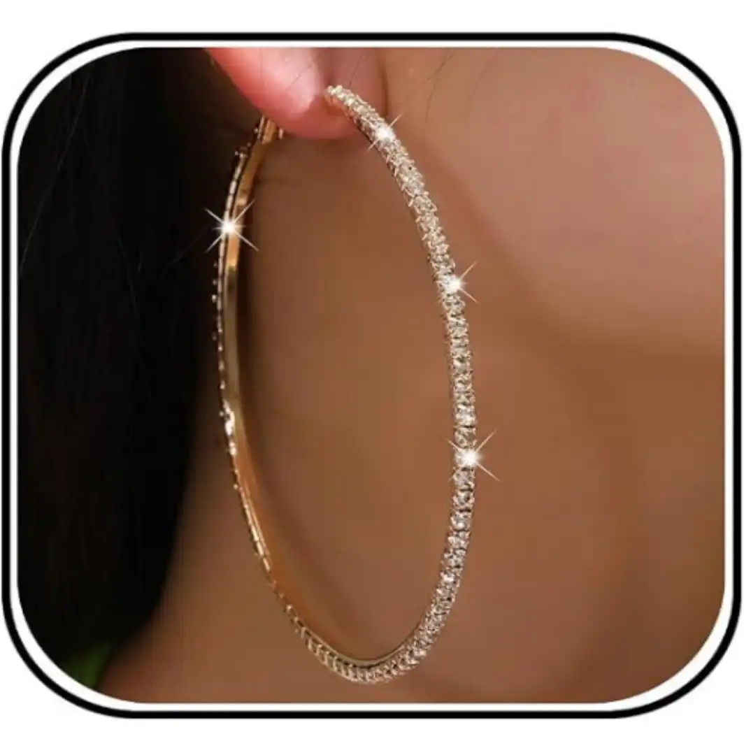 Large Rhinestone Hoop Earrings Sparkly Crystal Big Hoop Jewelry