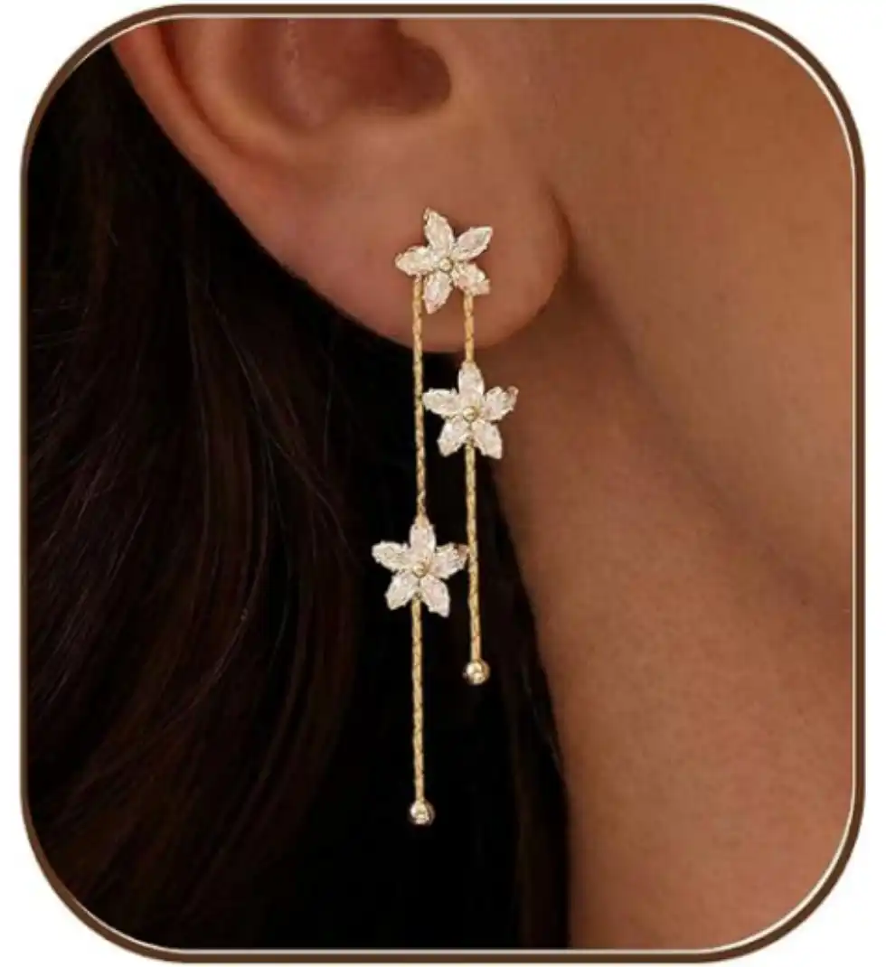 Dangle Earrings for Women Formal Wedding Bridal Drop Earrings 14k Gold Plated Long Hypoallergenic Dangling Prom Earrings