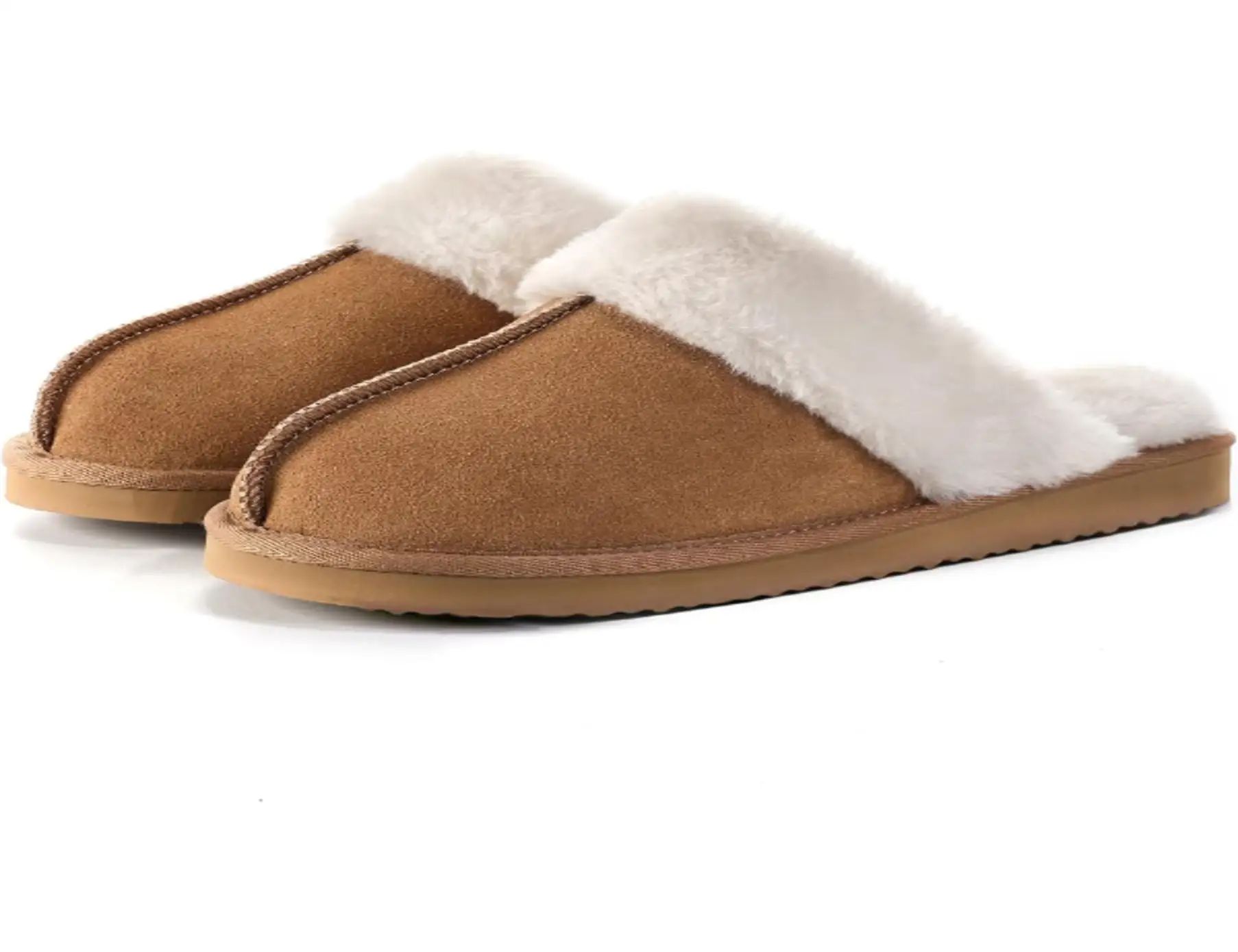 OOW Fuzzy Slippers for Women Cozy Faux Fur Memory Foam Indoor Outdoor House Shoes