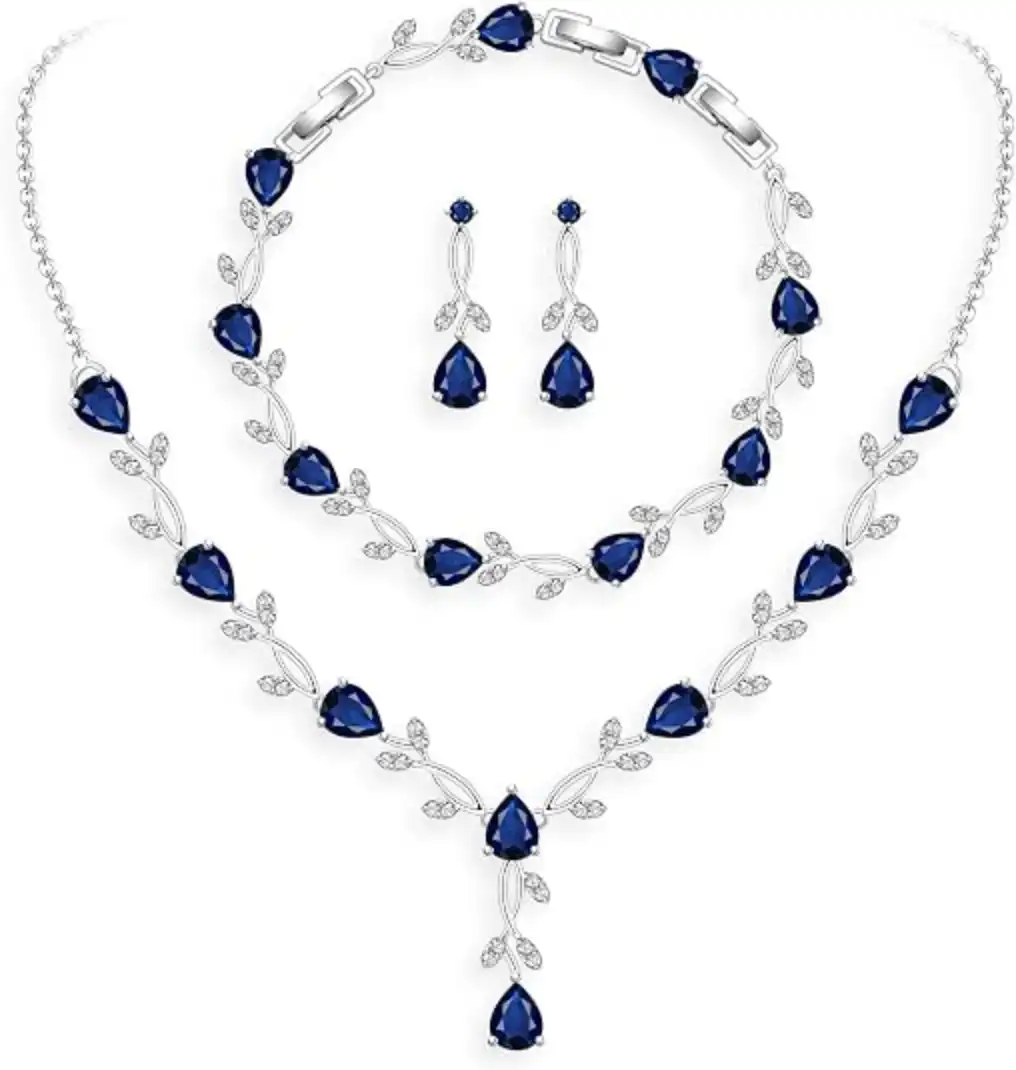 GZWHD Wedding Jewelry Sets for Bride Bridesmaid Women Cubic Zirconia Sapphire