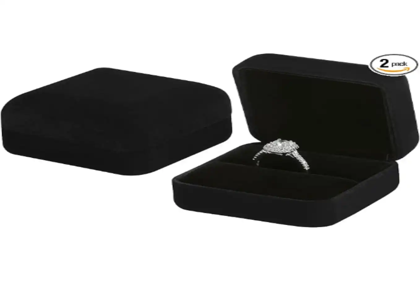 KUKUVR 2 Pieces Velvet Metal Wedding Ring Box Set Elegant Grey Holder