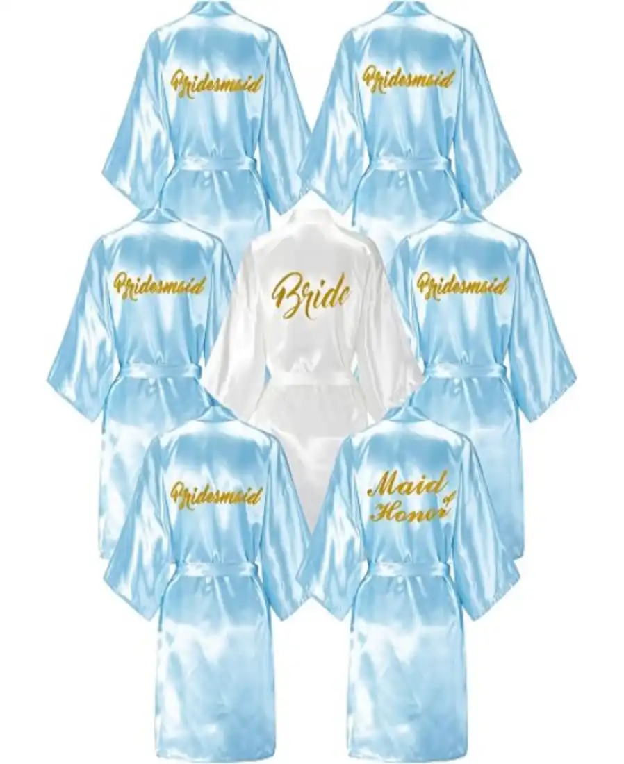 EPLAZA Seven Piece Bride Bridesmaid Robe Set Premium Satin Silk Robes for Bridal Party
