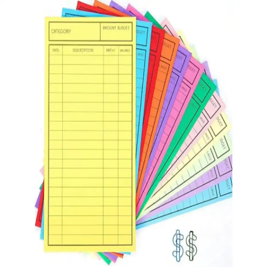 KASU 24 Pcs Cardstock Cash Envelopes for Budgeting 12 Assorted Colors Vertical Layout System
