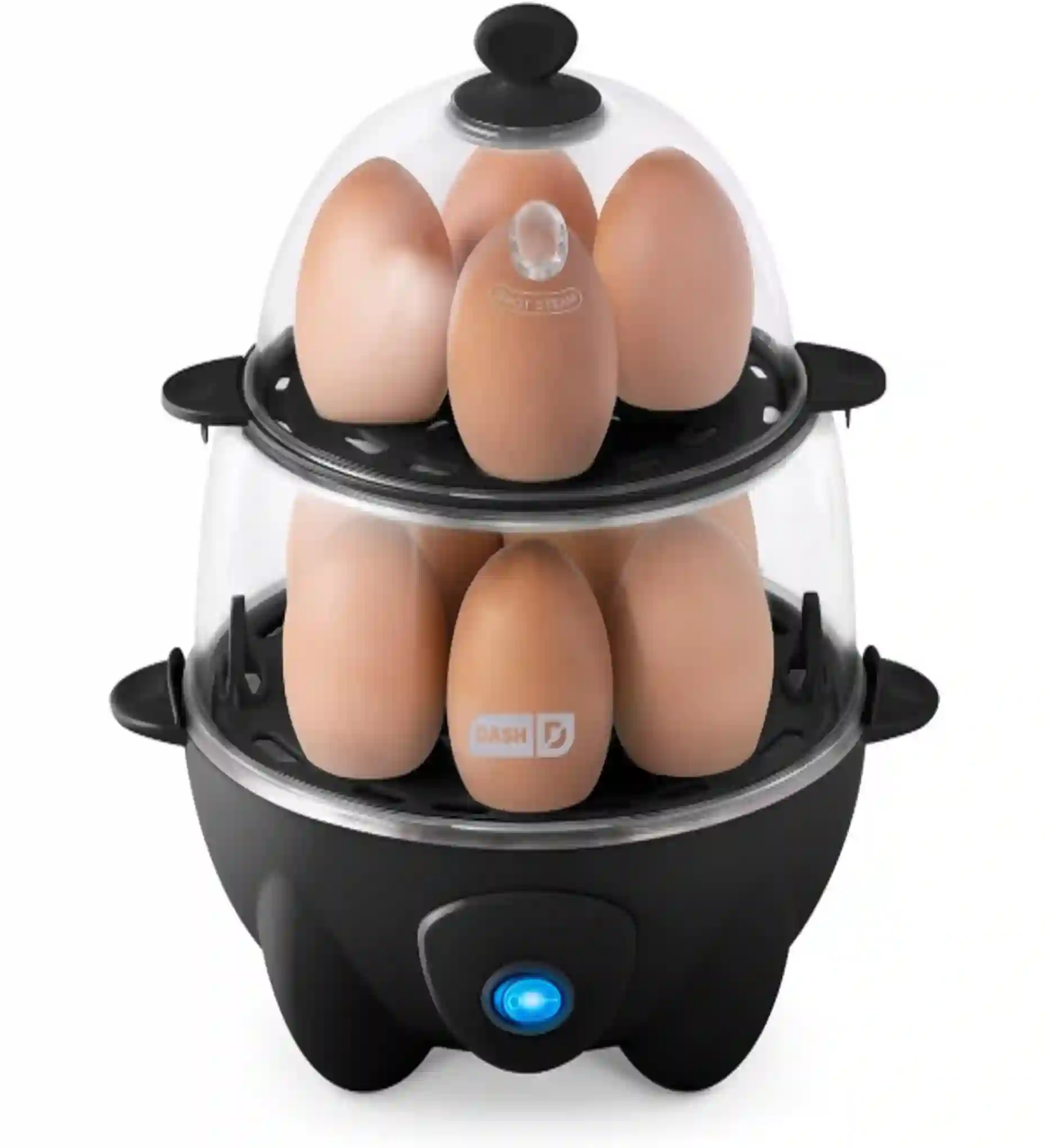 Dash Deluxe Rapid Electric Egg Cooker with 12 Egg Capacity and Steamer in Black