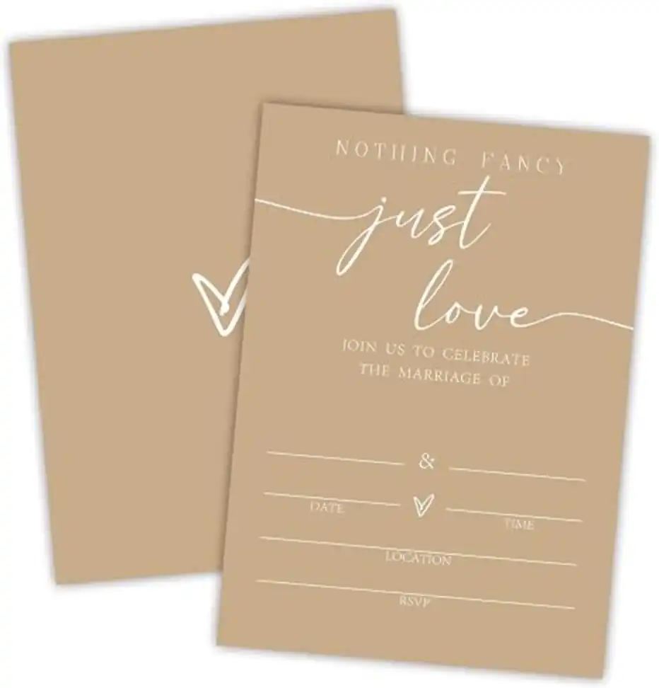 Nuckxy 25 Piece Double Sided Minimalist Brown Wedding Invitations Set with Matching Envelopes