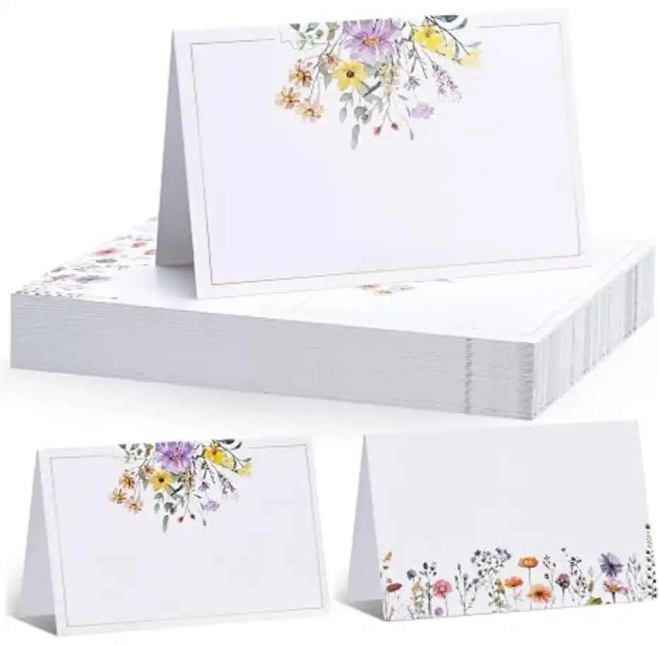 QDOAOF 60 Pack Wildflower Place Cards Paper Tent Escort Cards Style B