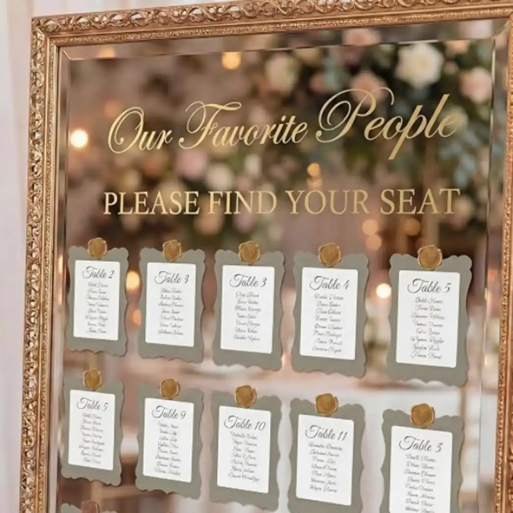 Gersoniel 24 Set Wedding Seating Chart Kit Decal with Gold Wax Seals and Cards