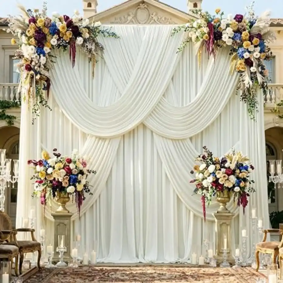 20ftx14ft Ivory Backdrop Curtain for Wedding Party 4 Panels Wrinkle Free Stretch Drapes