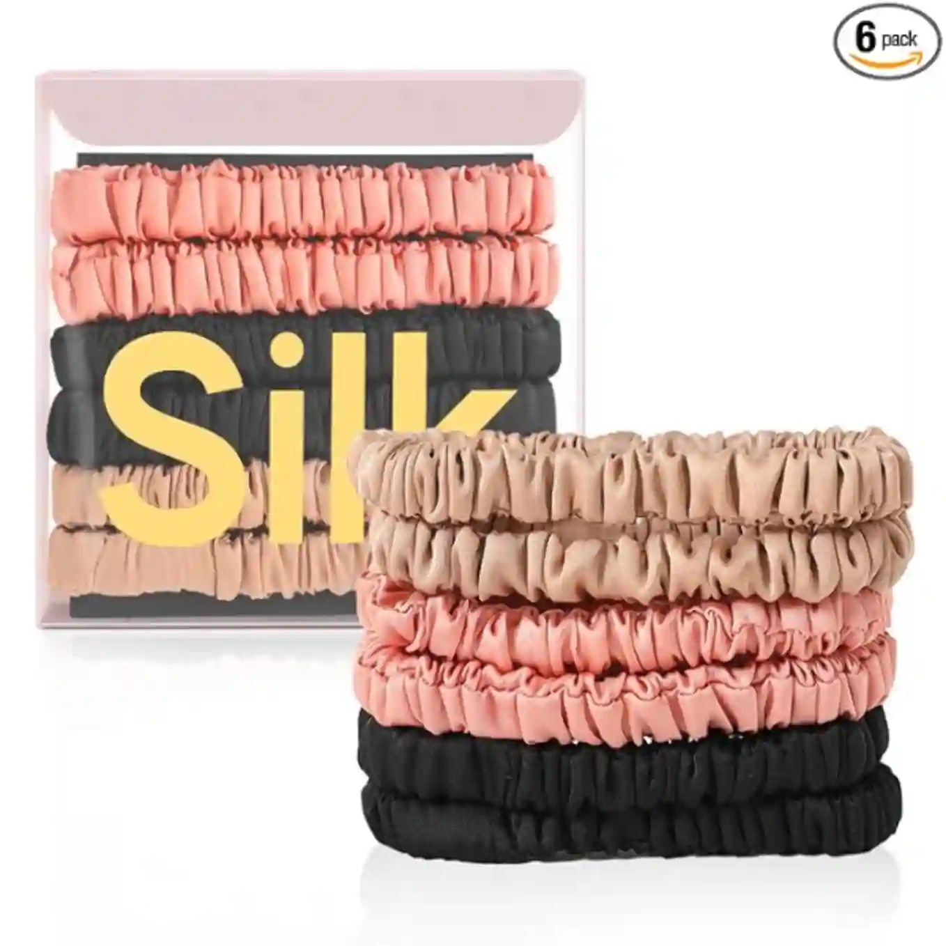 DEMAZALO 6Pcs 100% Pure Mulberry Silk Hair Ties Scrunchies Set