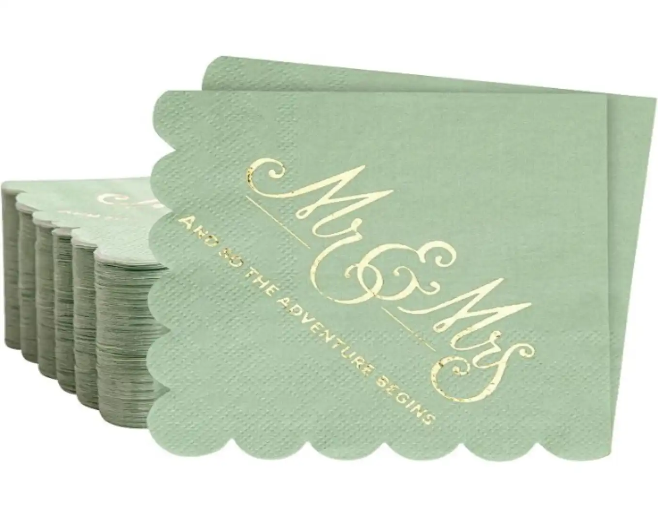REFARICO 100 Pcs Scalloped Wedding Napkins Disposable Gold Foil Sage Green Cocktail Napkins