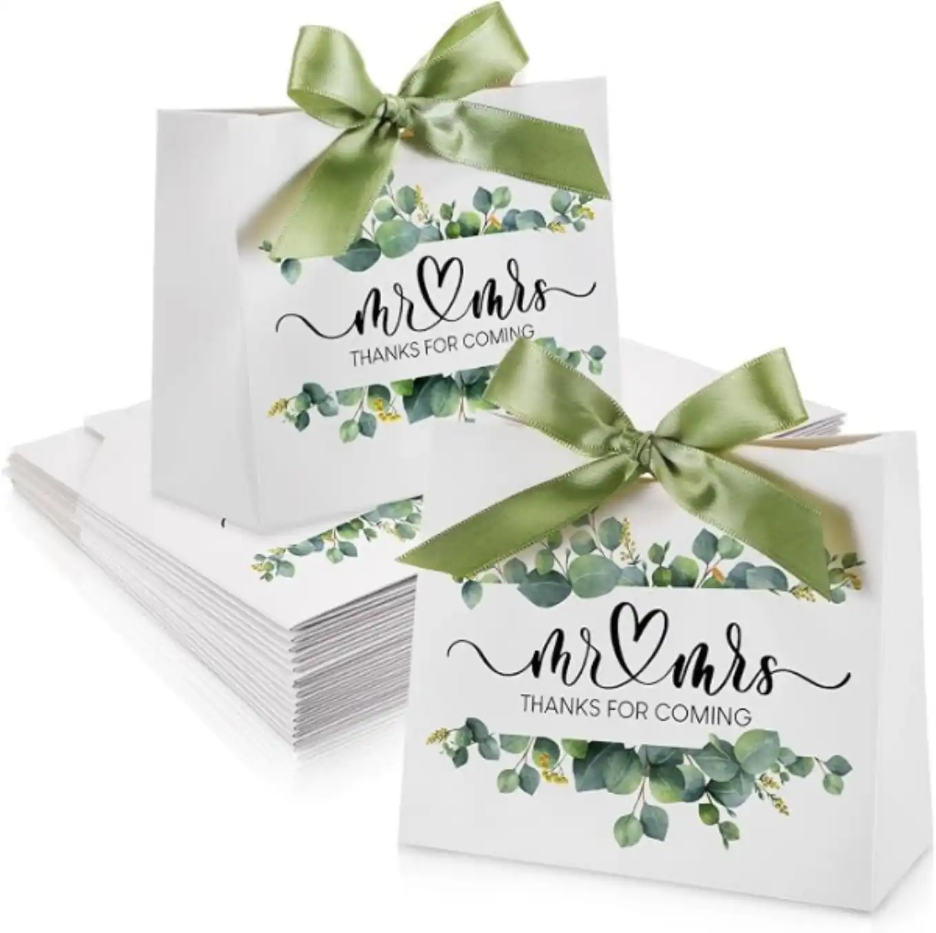 Seajan 60 Pcs Wedding Favor Bags with Ribbon Thank You Gift Bags Party Wedding Paper Bags