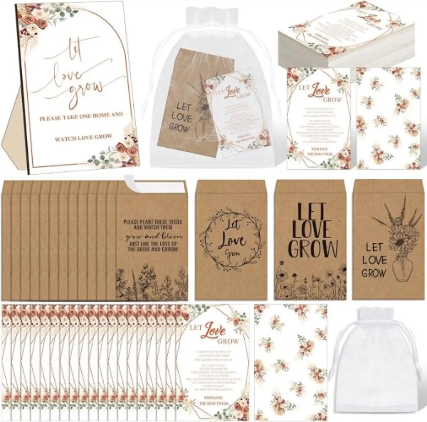 Ireer 101 Set Wedding Seed Packets Boho Let Love Grow Party Favor Kit