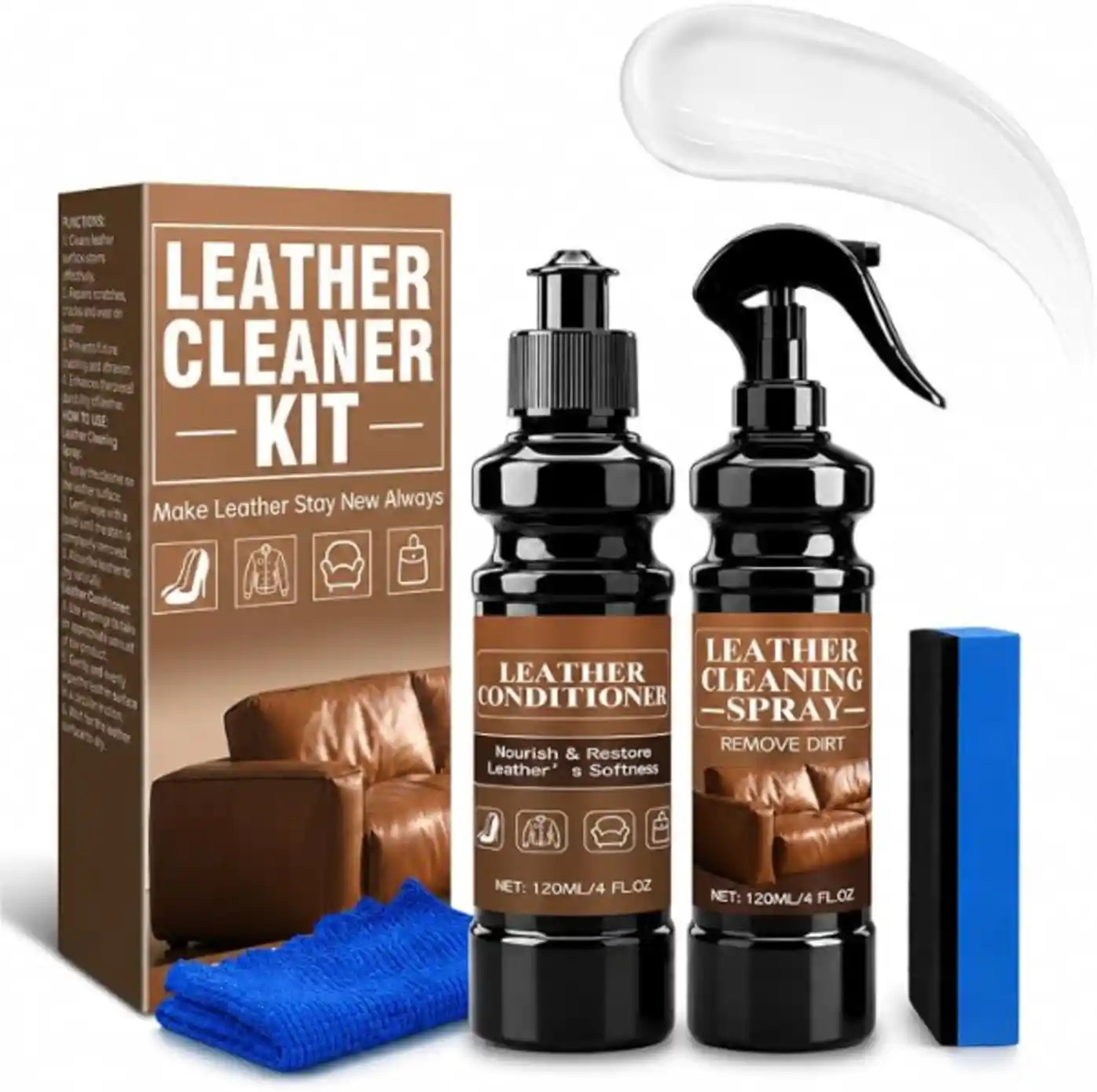 Melanther Leather Cleaner and Conditioner Kit for Bags Shoes Sofas and Cars