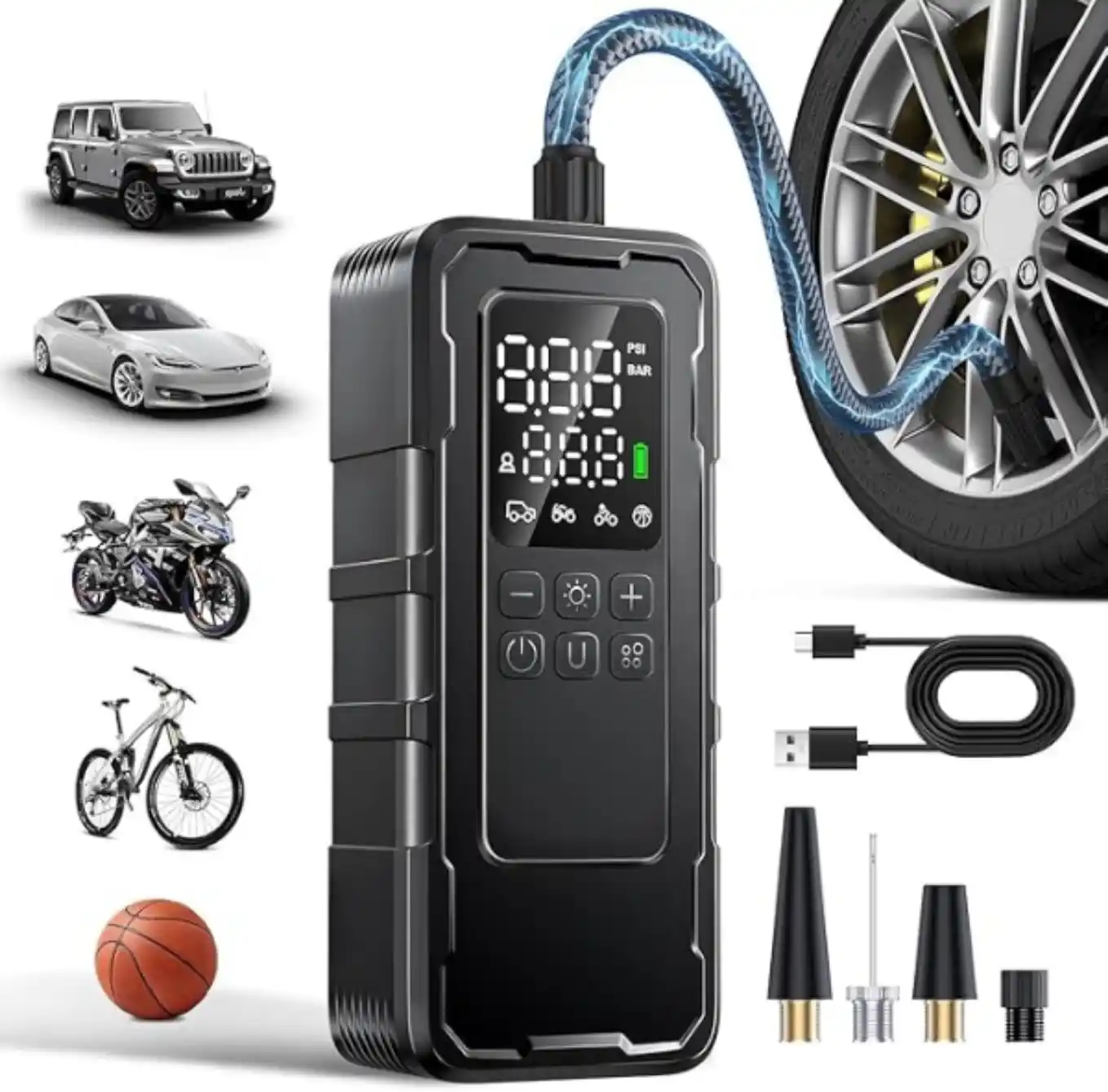 HUANTER Portable Air Compressor Tire Inflator Cordless 150 PSI Smart Auto Shut Off Pump